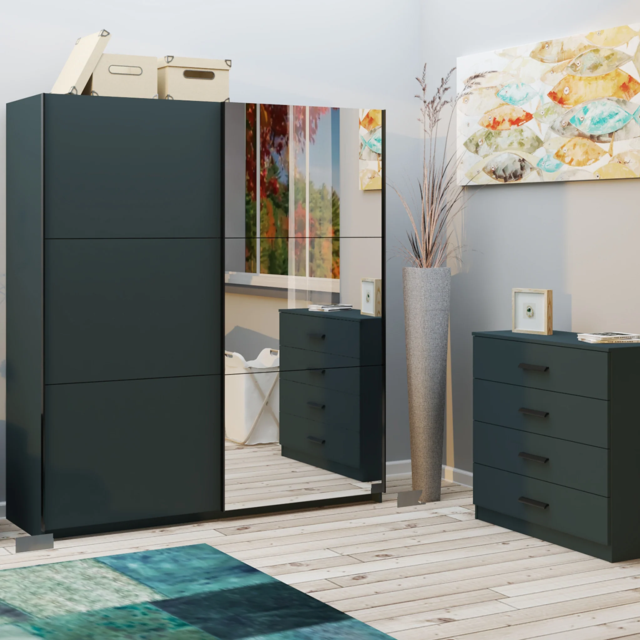 Holland 180cm Sliding 1/2 Mirror Double Wardrobe - Image 2