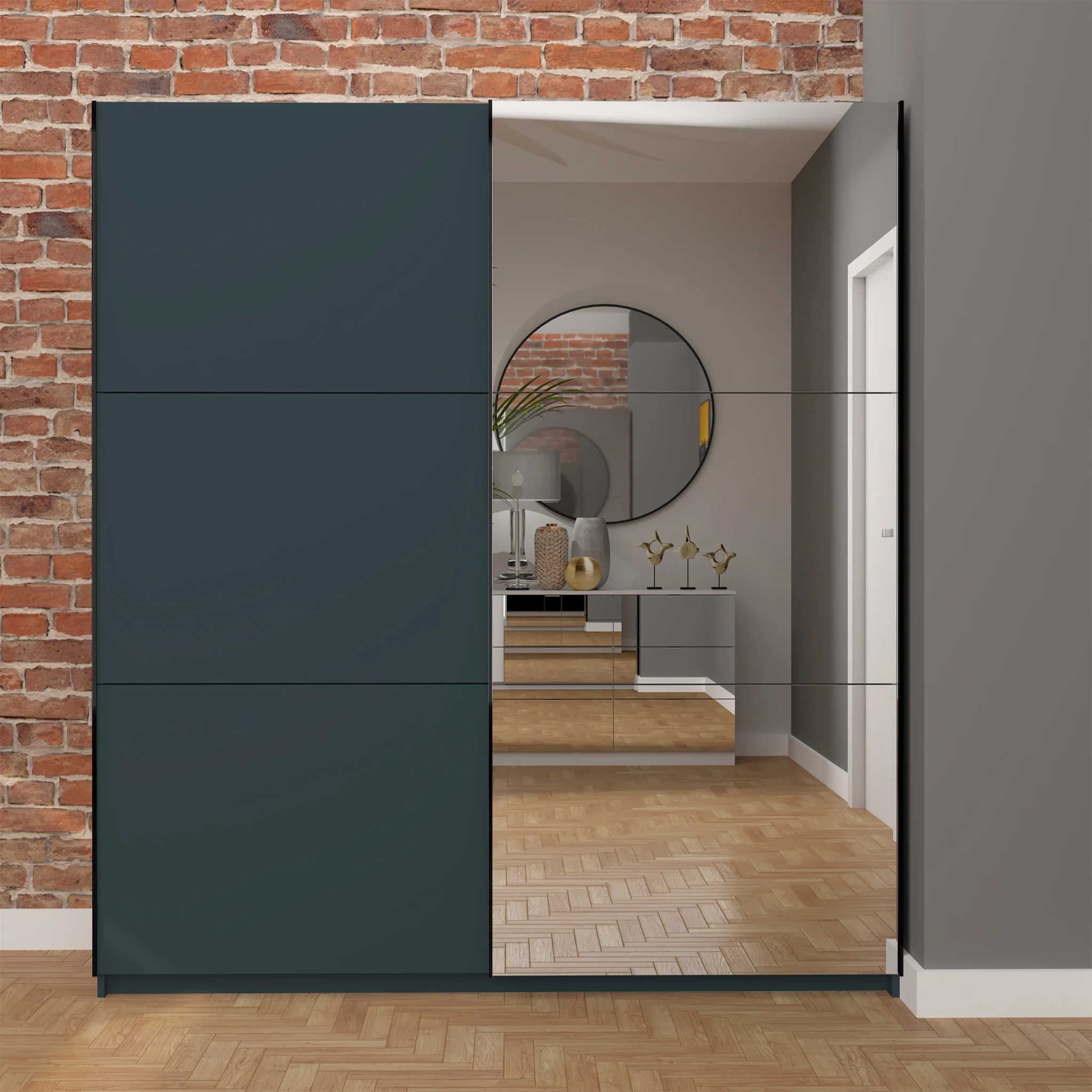 Holland 180cm Sliding 1/2 Mirror Double Wardrobe - Image 4