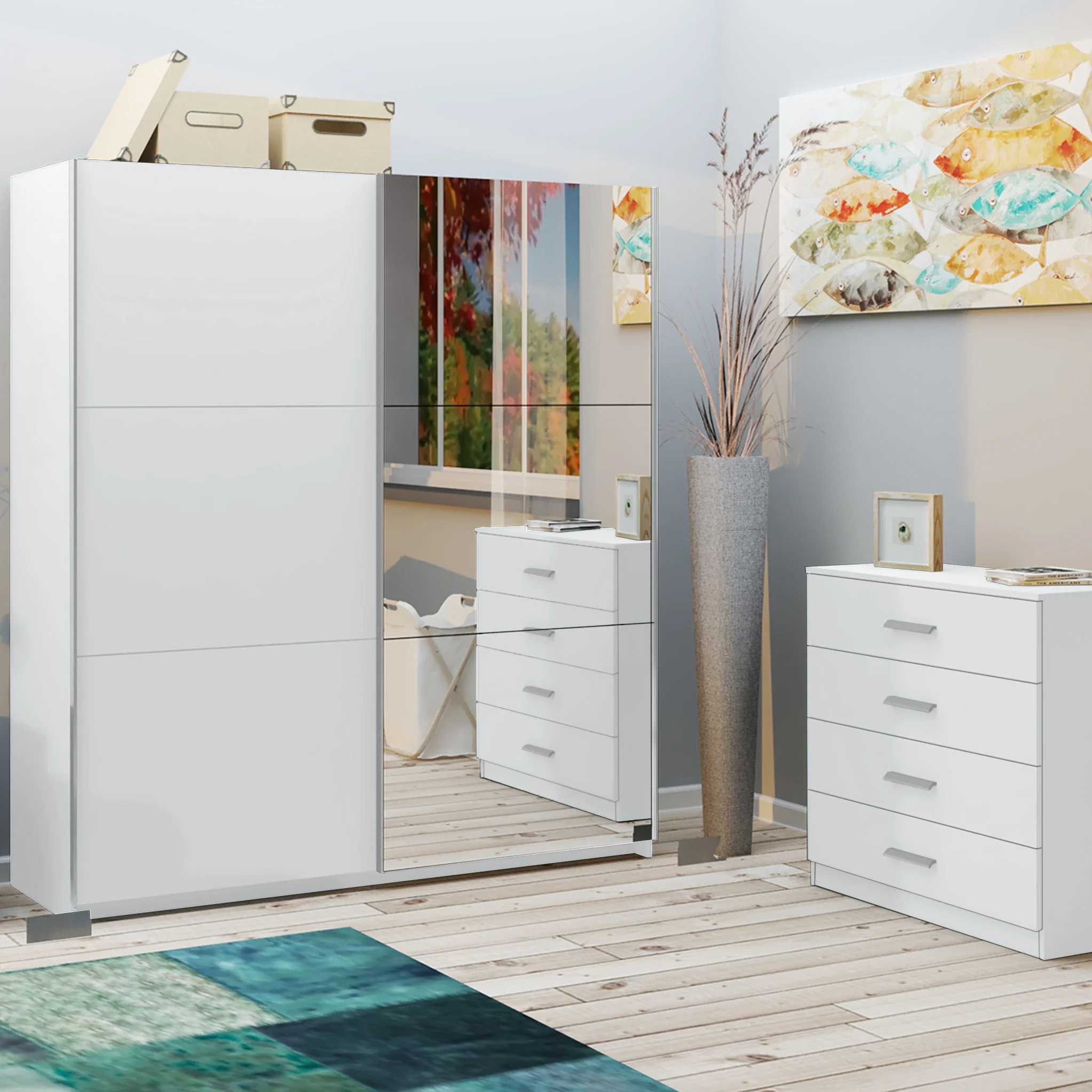 Holland 180cm Sliding 1/2 Mirror Double Wardrobe - Image 7