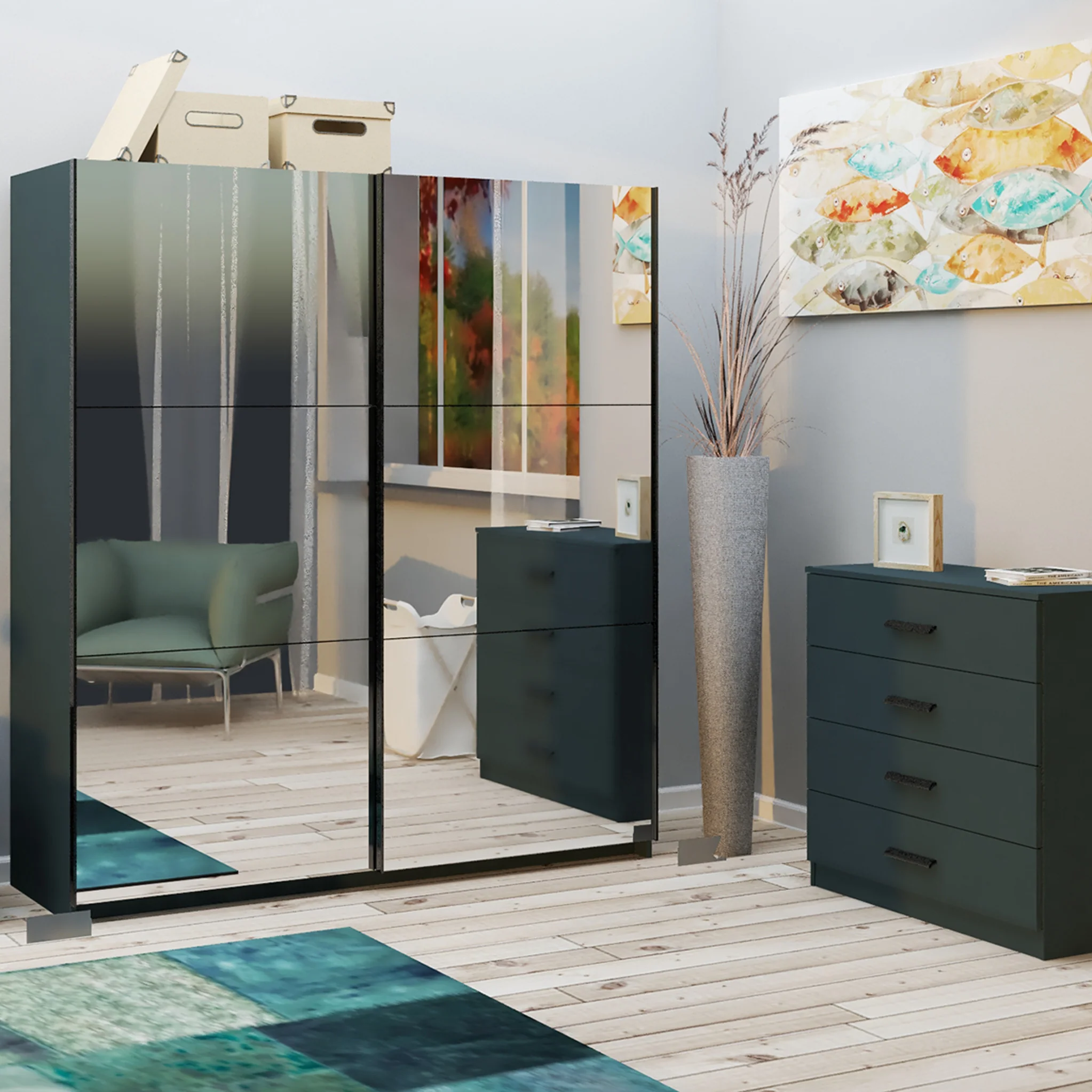 Holland 180cm Sliding Full Mirror Double Wardrobe - Image 2