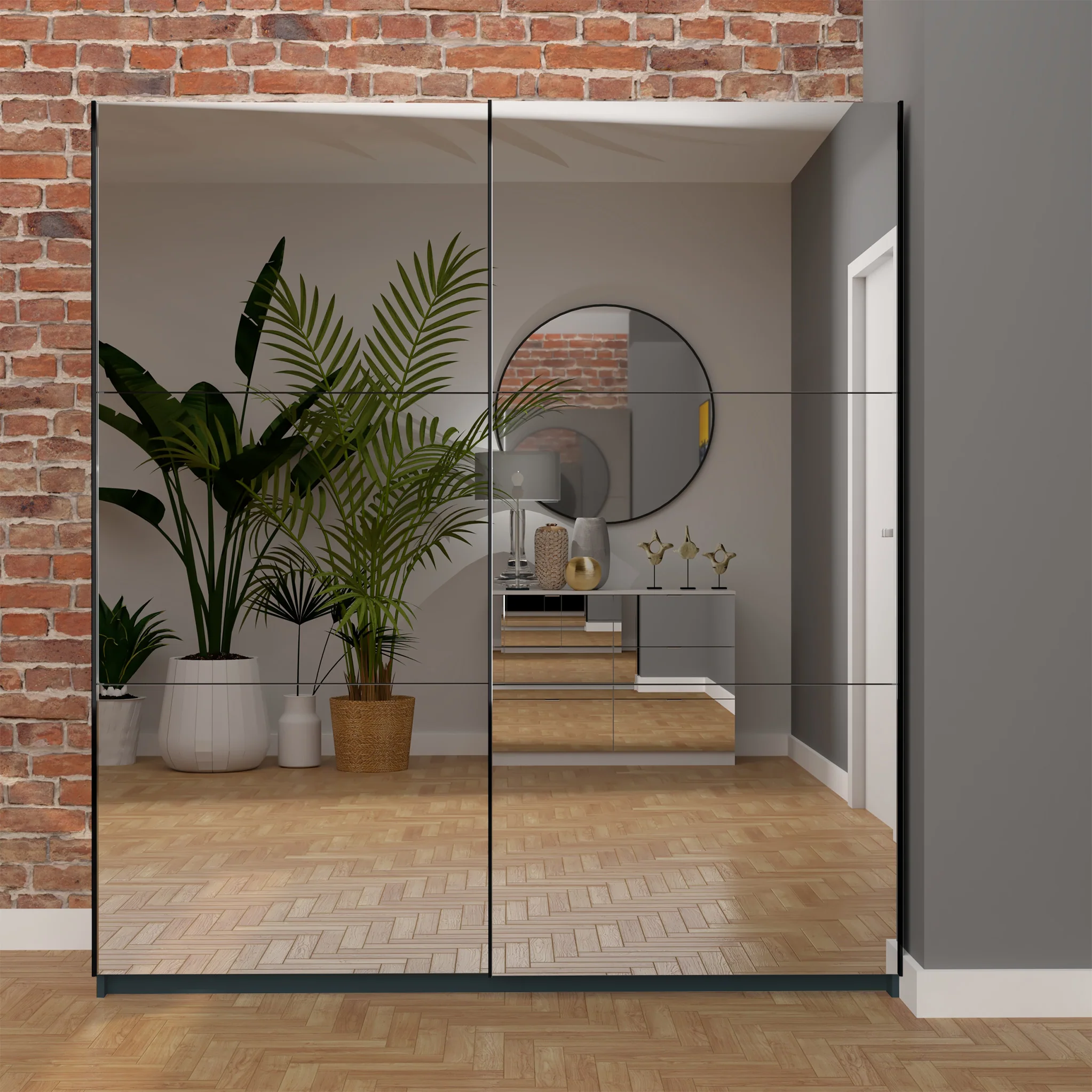 Holland 180cm Sliding Full Mirror Double Wardrobe - Image 3