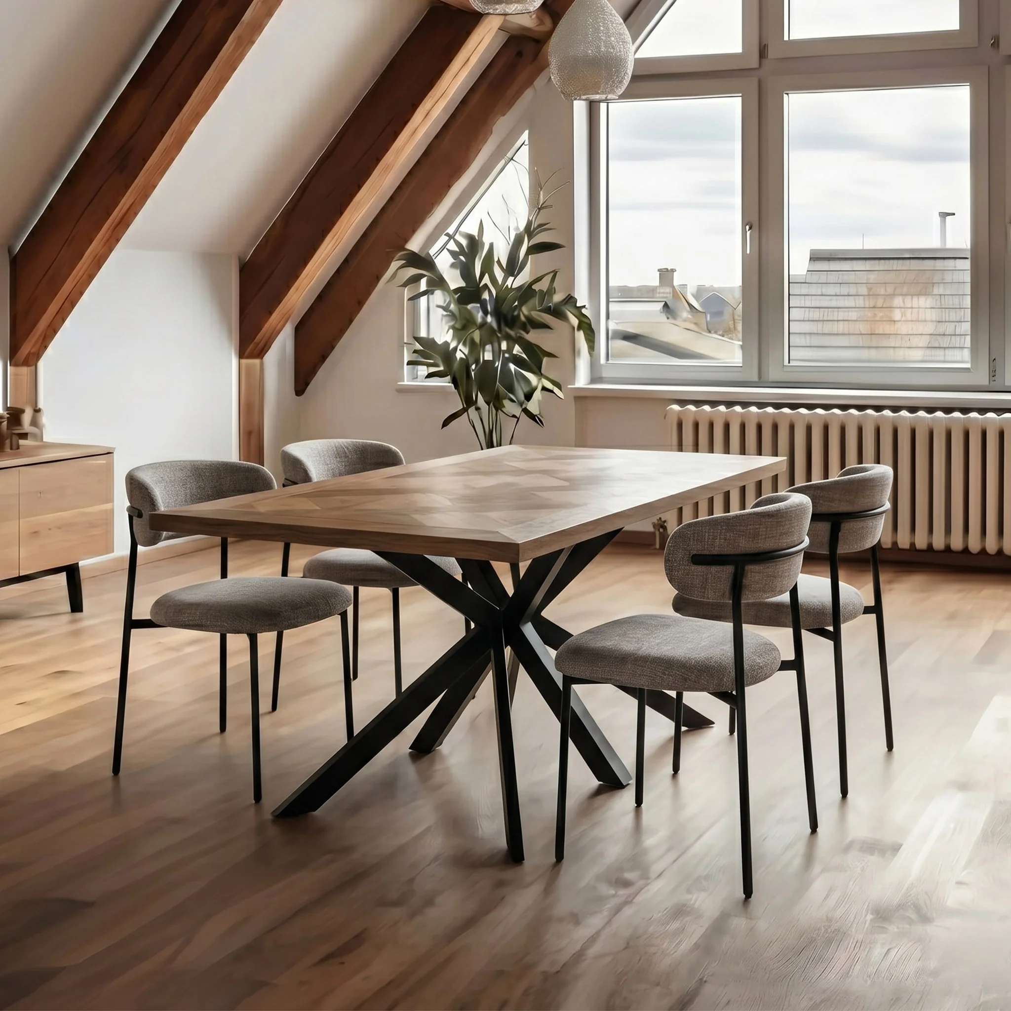 Ingrid Oak Parquet 160cm Dining Table - Image 2
