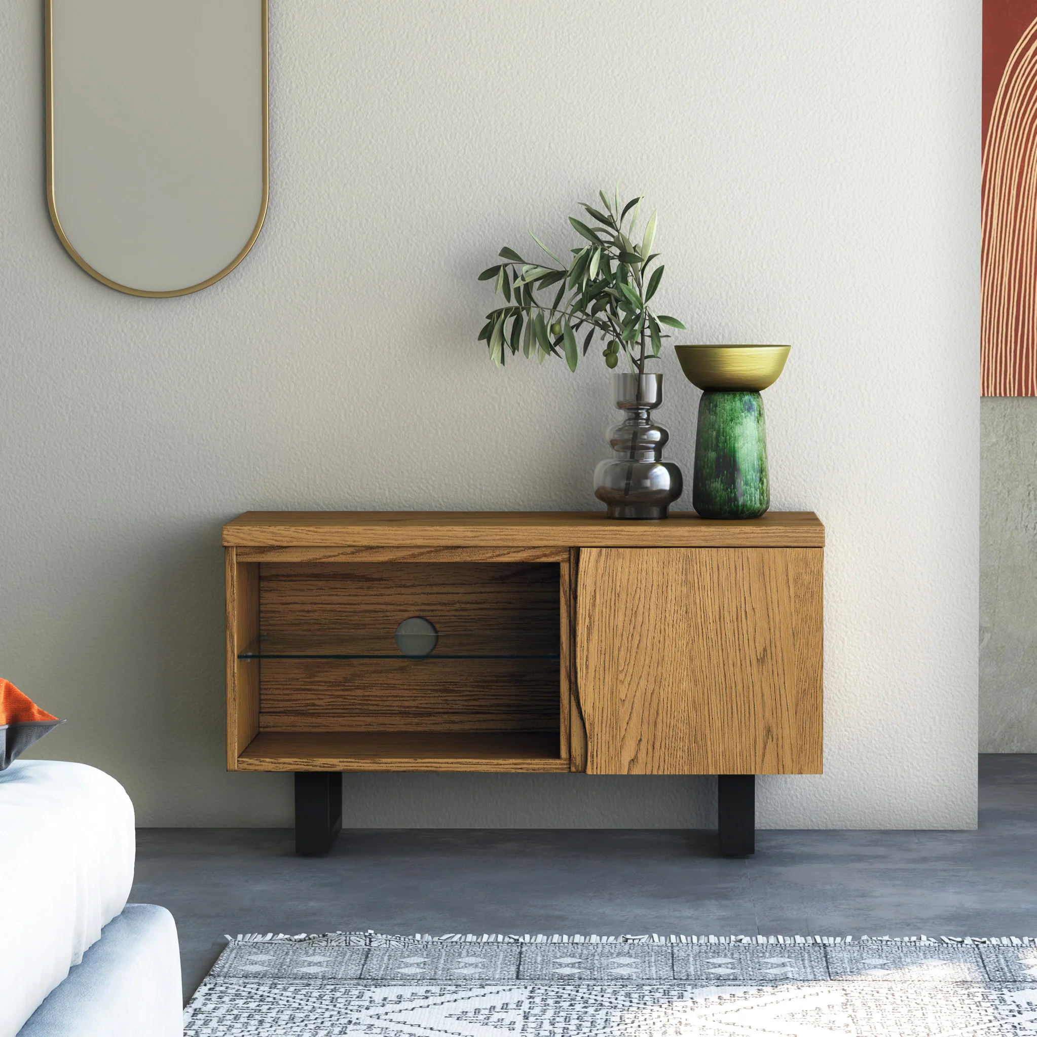 Isaac Oak 90cm Small TV Stand - Image 2