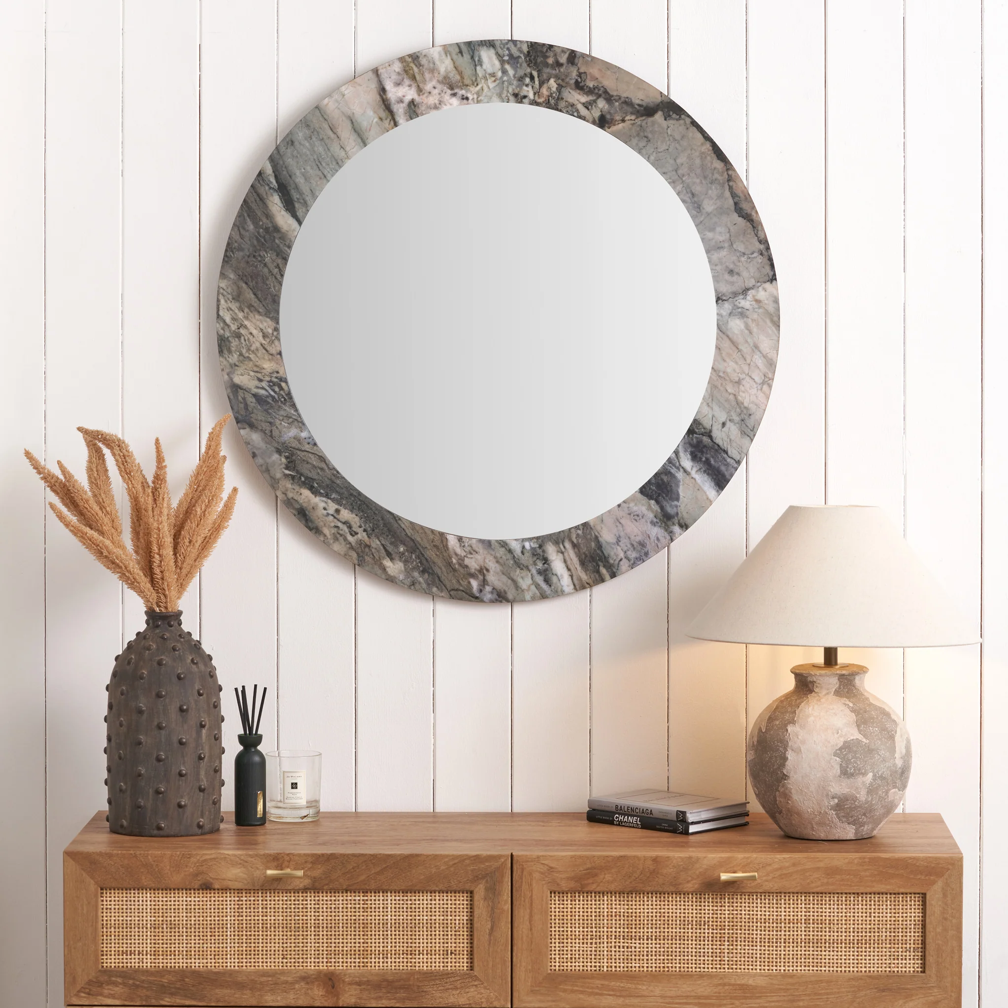 Jade Marble Effect Round Wall Mirror - Image 2