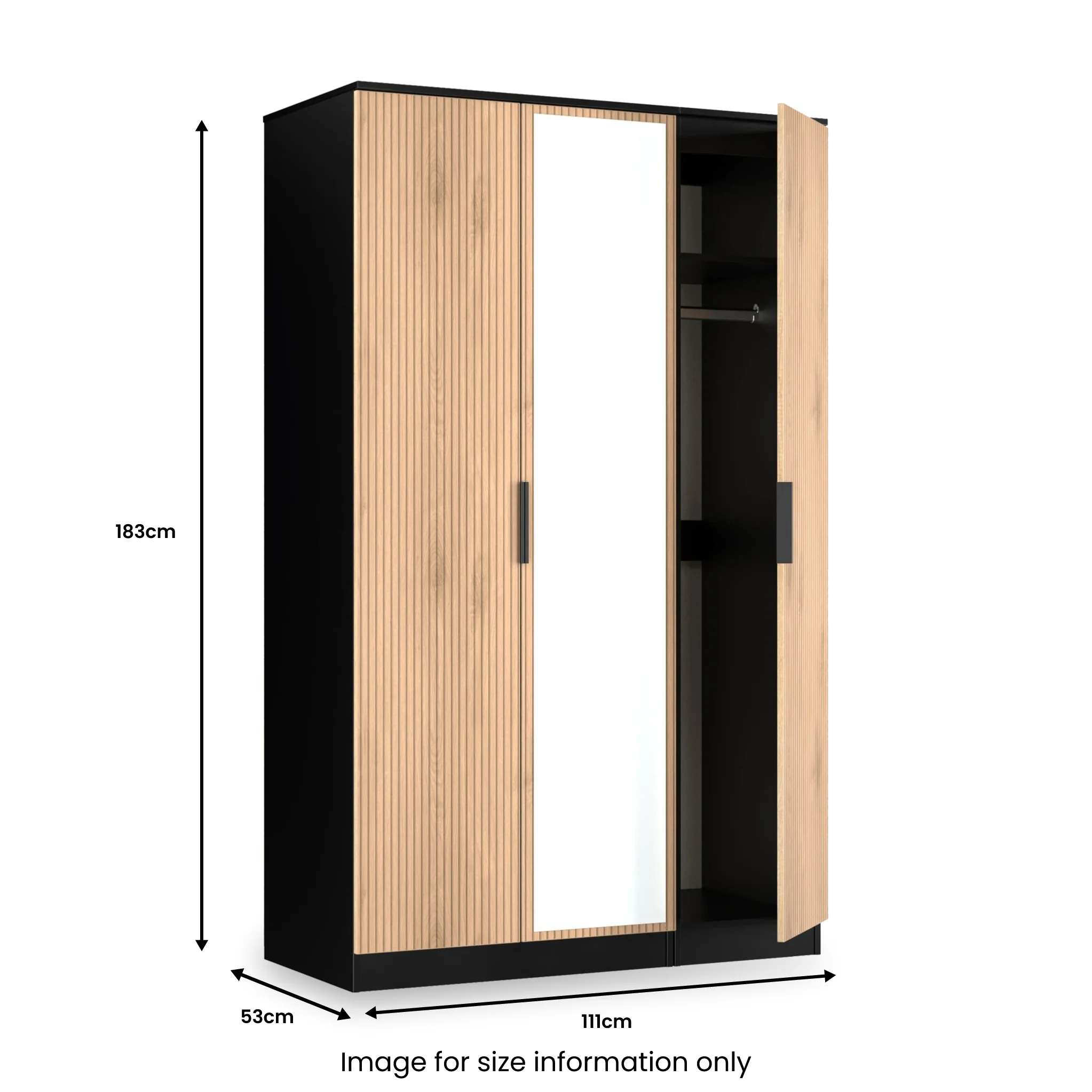 Jago Slatted Effect 3 Door Mirrored Wardrobe - Image 19