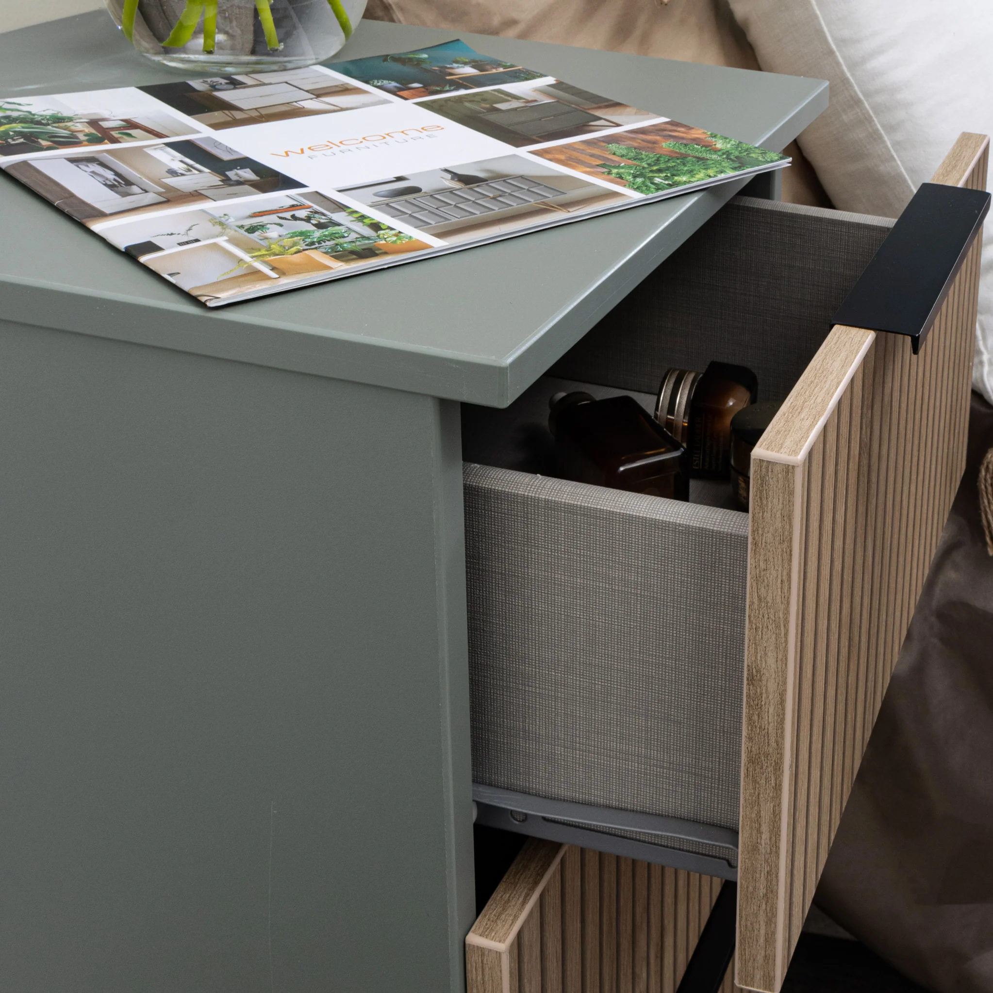 Jago Slatted Effect 3 Drawer Bedside Table - Image 10