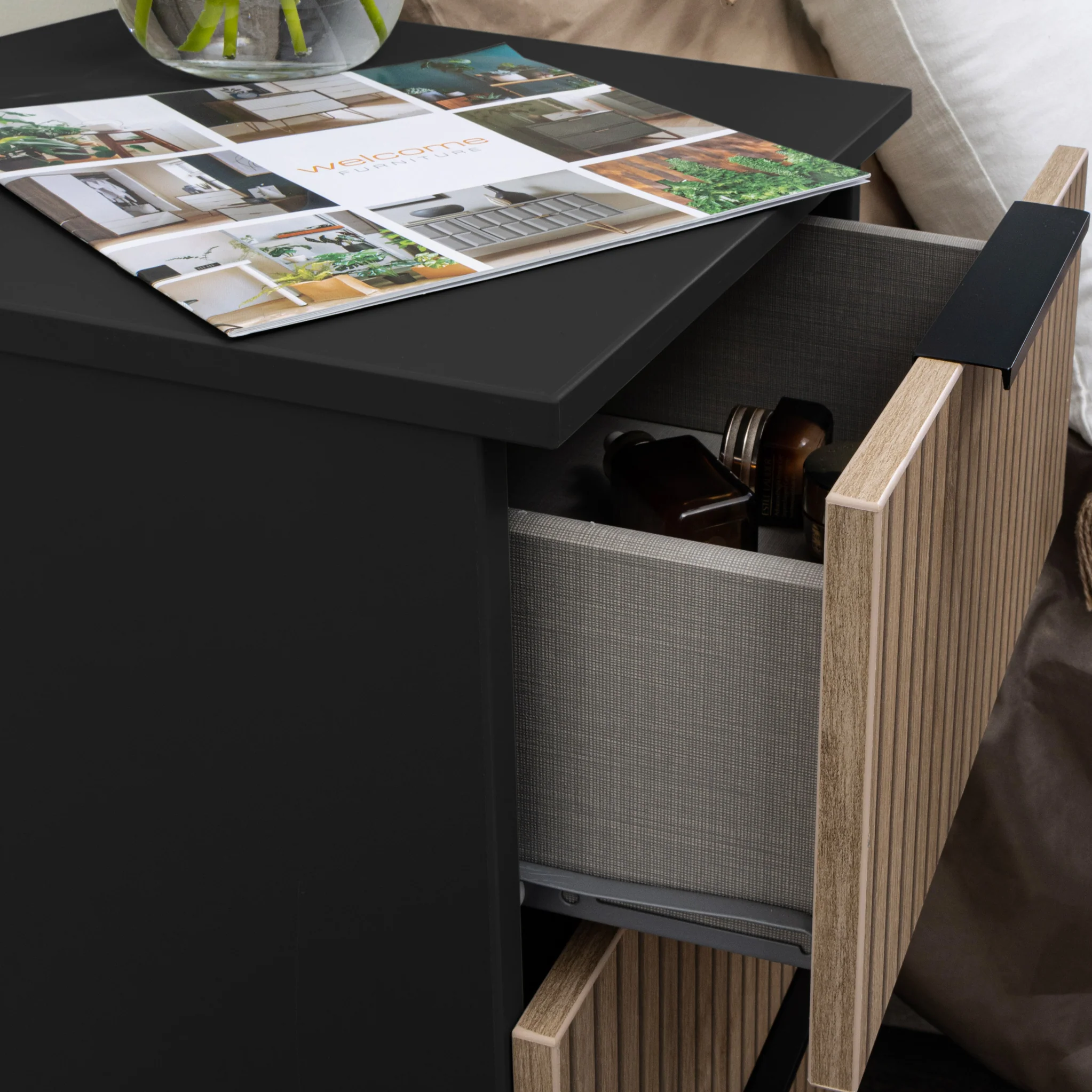Jago Slatted Effect 3 Drawer Bedside Table - Image 3