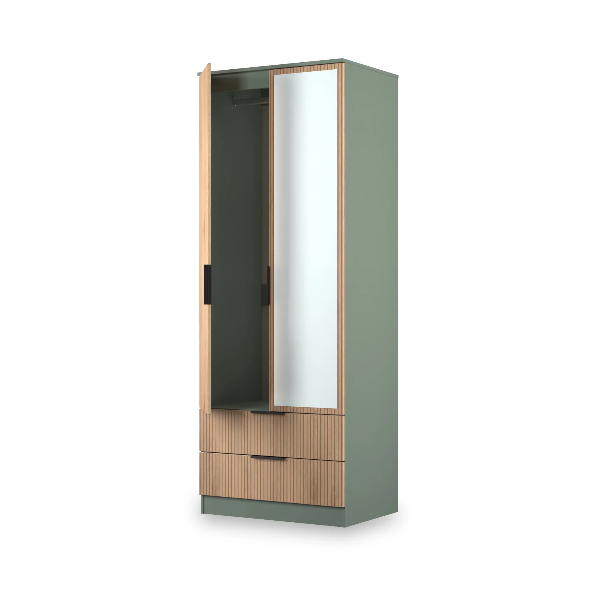 Jago Slatted Effect Tall 2 Door 2 Drawer Mirrored Wardrobe - Image 12