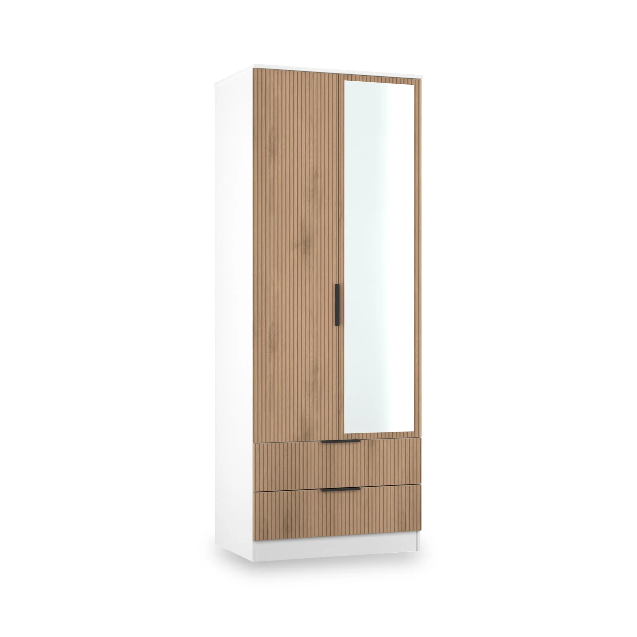 Jago Slatted Effect Tall 2 Door 2 Drawer Mirrored Wardrobe - Image 15