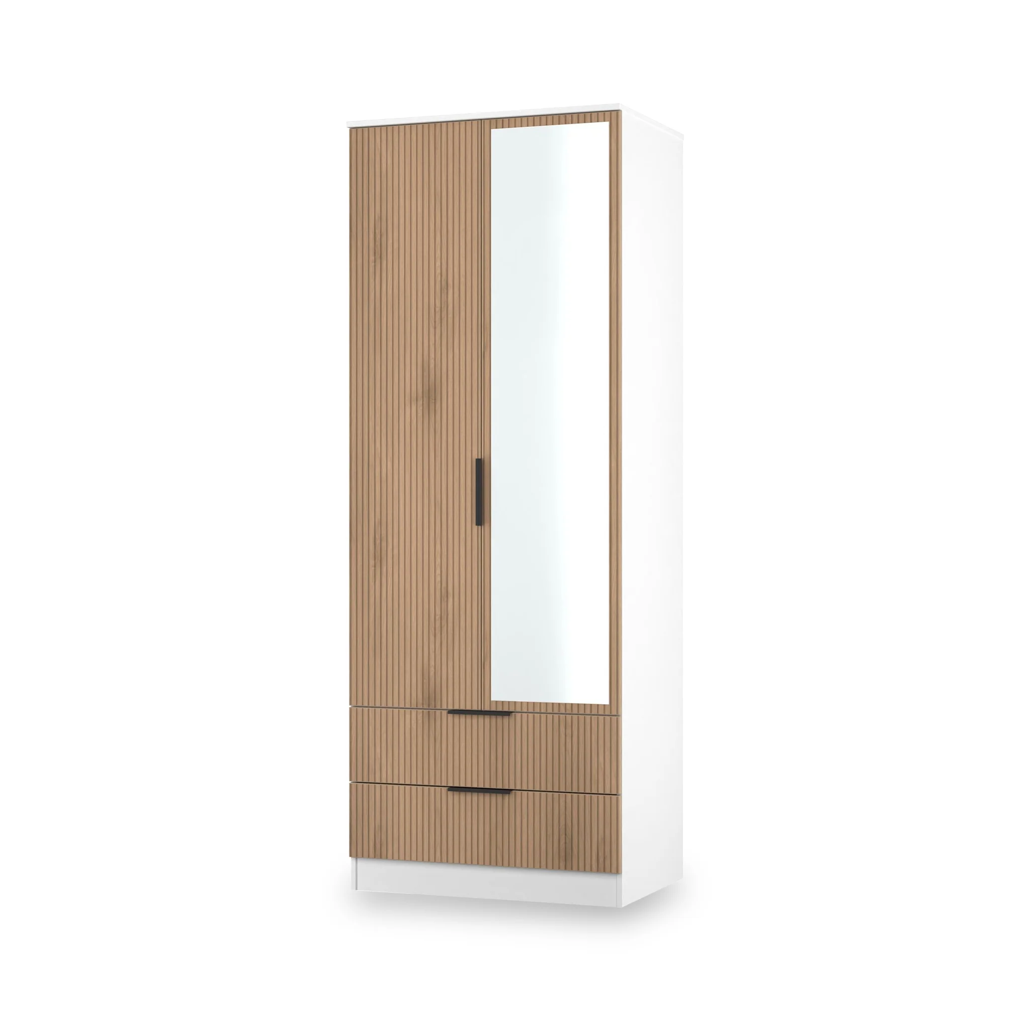 Jago Slatted Effect Tall 2 Door 2 Drawer Mirrored Wardrobe - Image 18