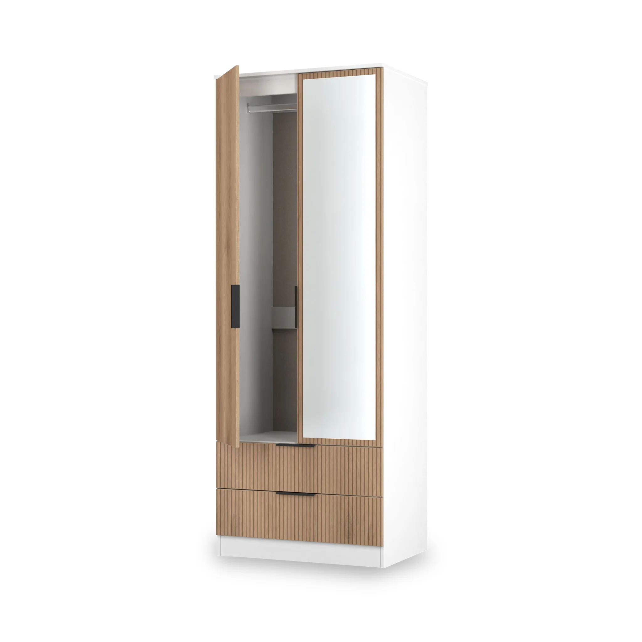 Jago Slatted Effect Tall 2 Door 2 Drawer Mirrored Wardrobe - Image 19
