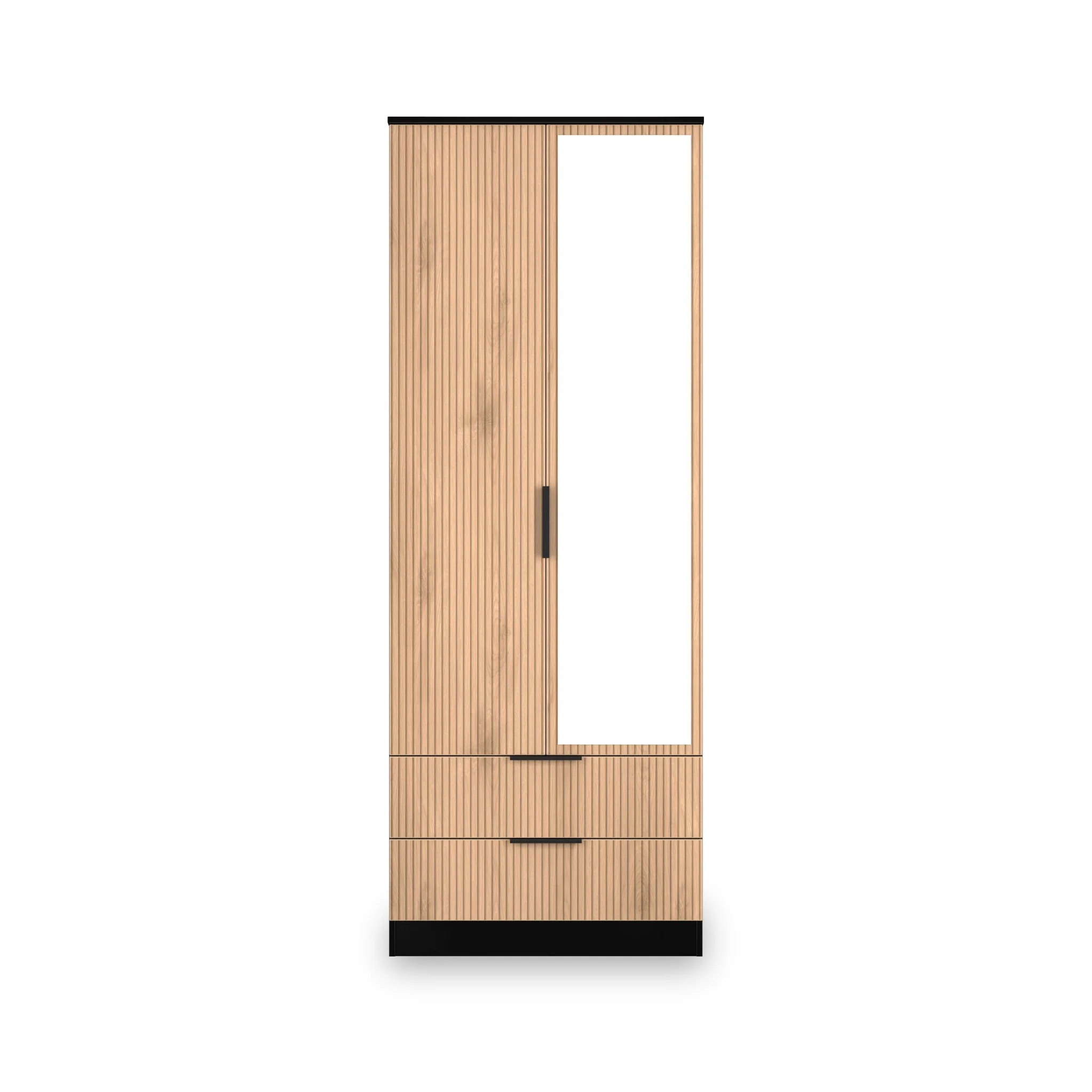 Jago Slatted Effect Tall 2 Door 2 Drawer Mirrored Wardrobe - Image 2