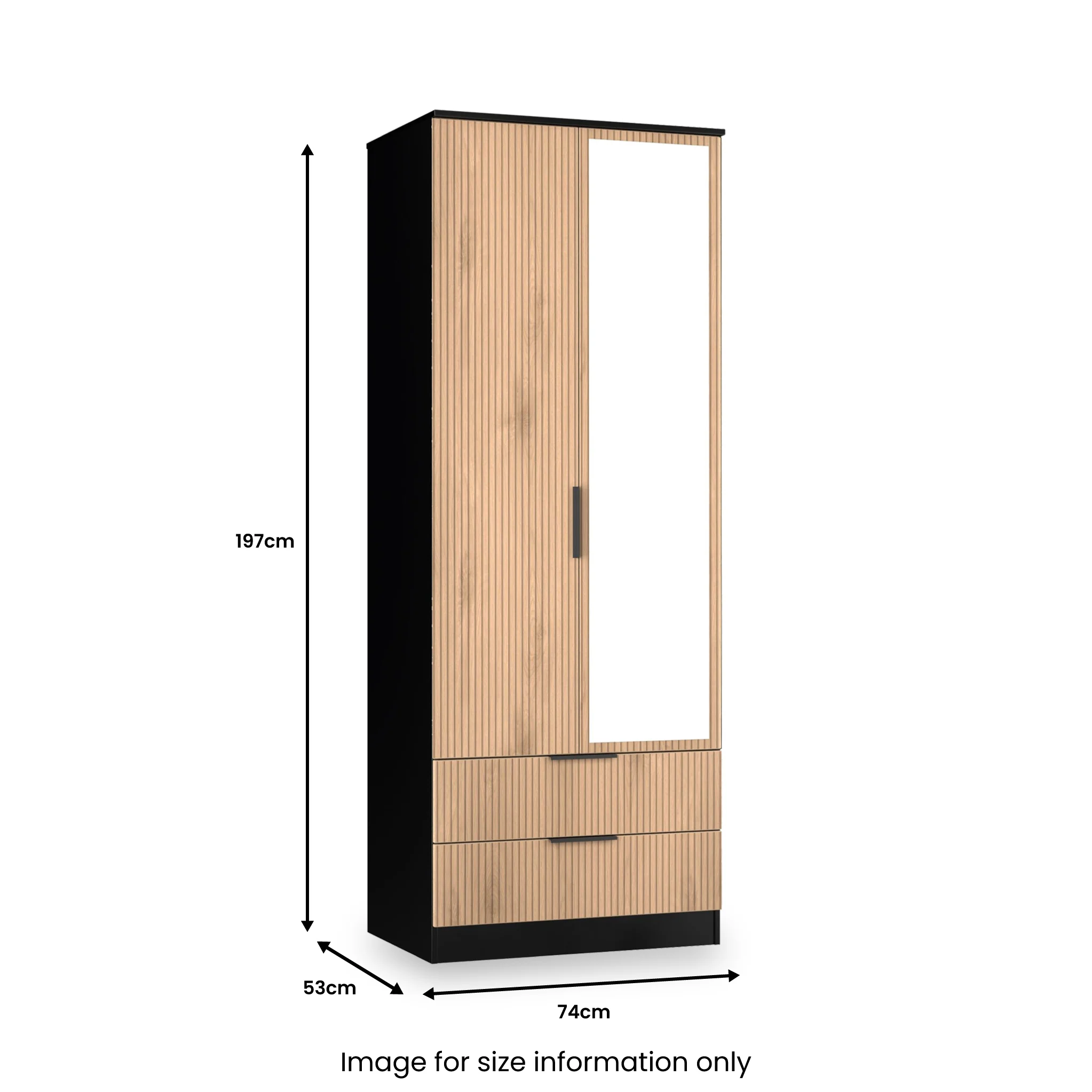 Jago Slatted Effect Tall 2 Door 2 Drawer Mirrored Wardrobe - Image 22