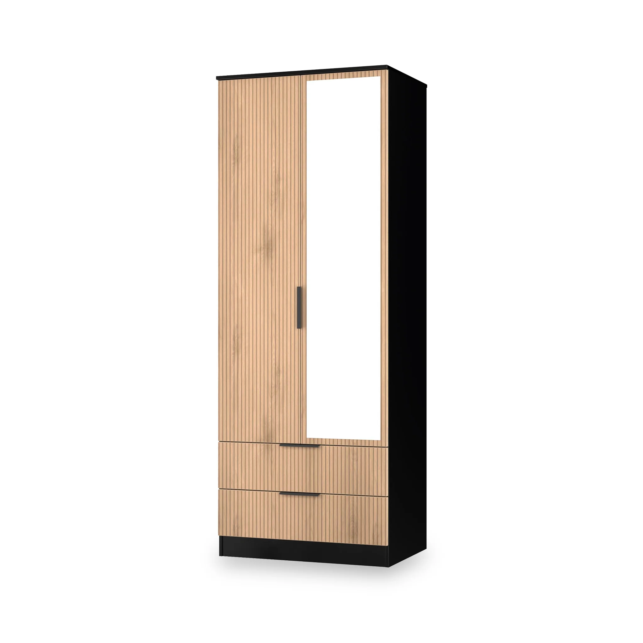 Jago Slatted Effect Tall 2 Door 2 Drawer Mirrored Wardrobe - Image 4
