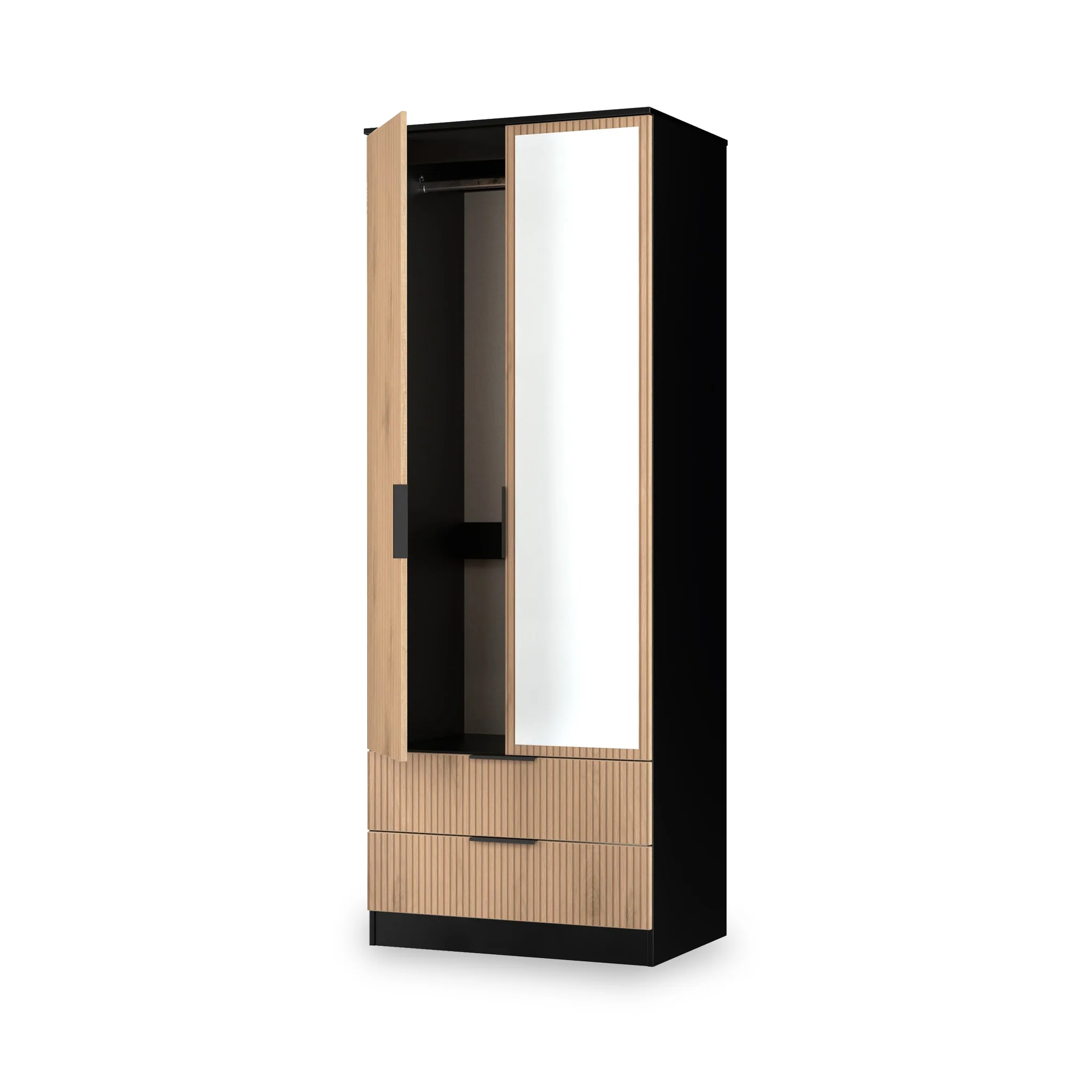 Jago Slatted Effect Tall 2 Door 2 Drawer Mirrored Wardrobe - Image 5
