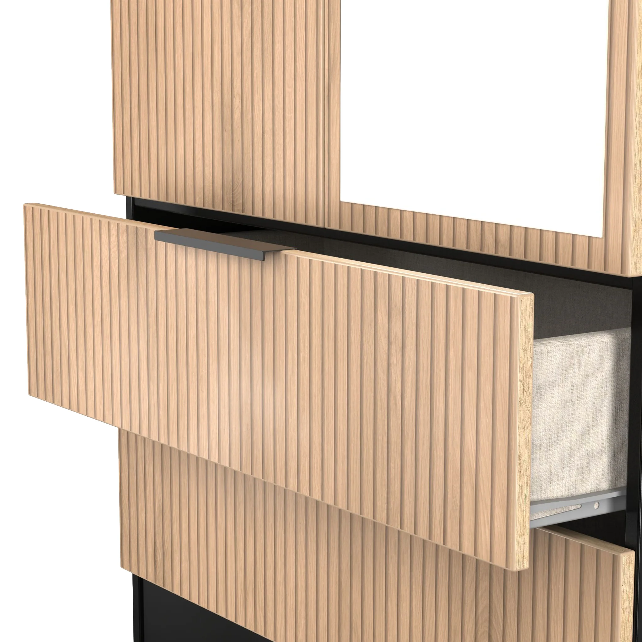 Jago Slatted Effect Tall 2 Door 2 Drawer Mirrored Wardrobe - Image 6