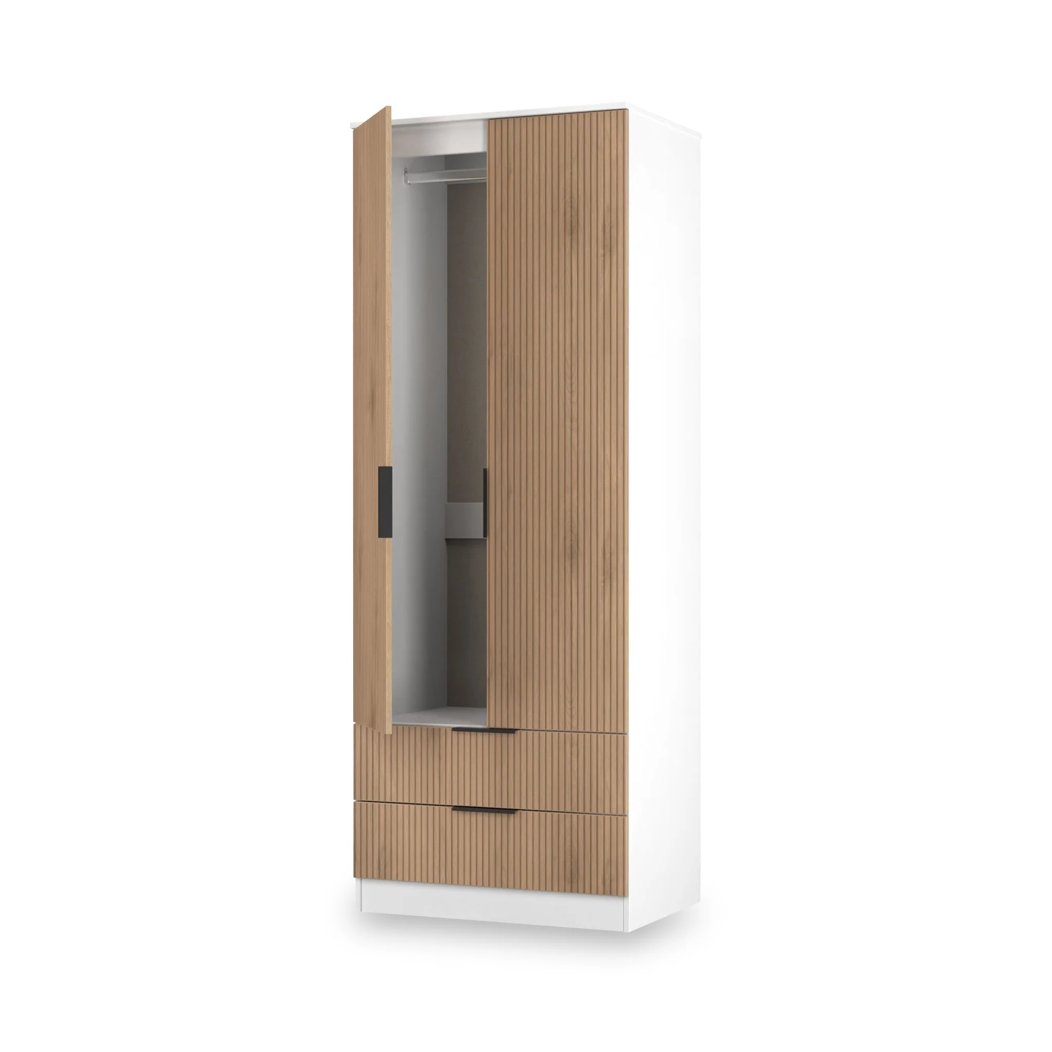 Jago Slatted Effect Tall 2 Door 2 Drawer Wardrobe - Image 19