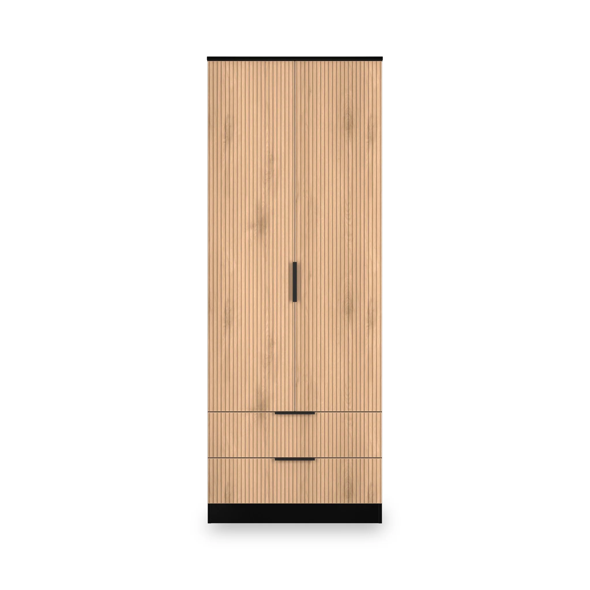 Jago Slatted Effect Tall 2 Door 2 Drawer Wardrobe - Image 2