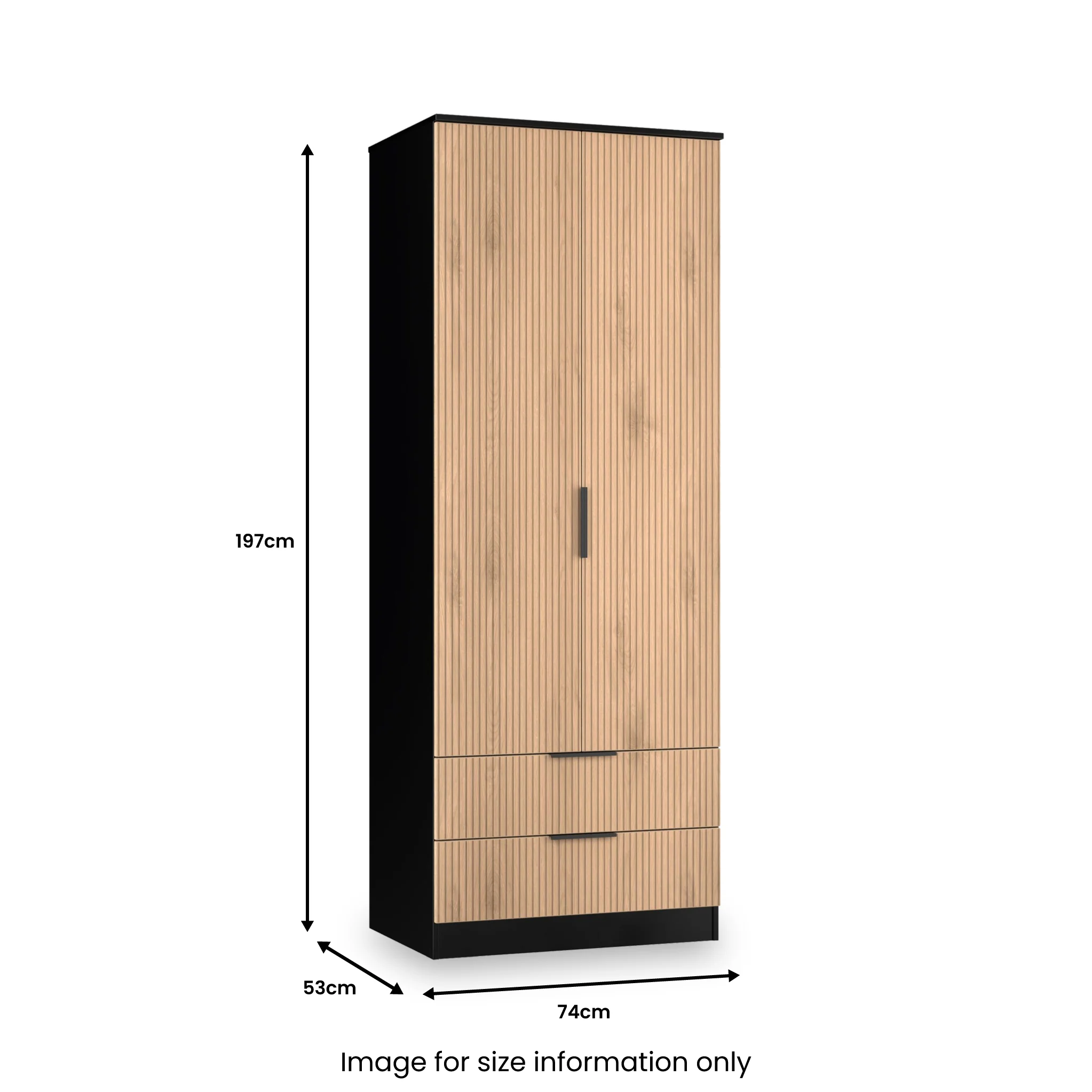 Jago Slatted Effect Tall 2 Door 2 Drawer Wardrobe - Image 22