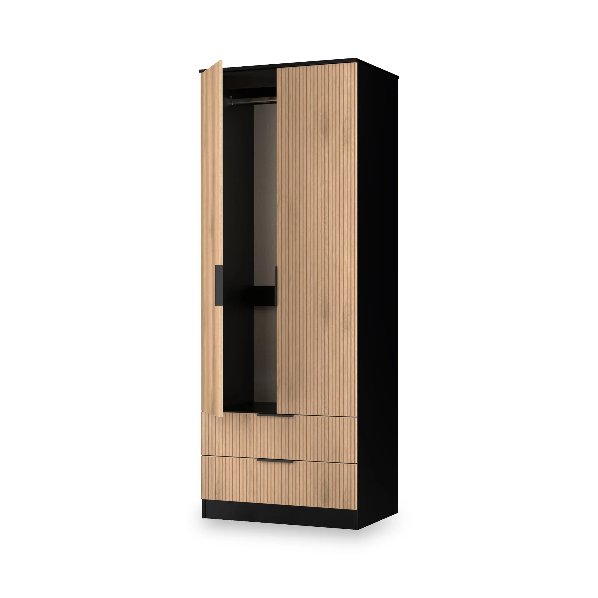 Jago Slatted Effect Tall 2 Door 2 Drawer Wardrobe - Image 5