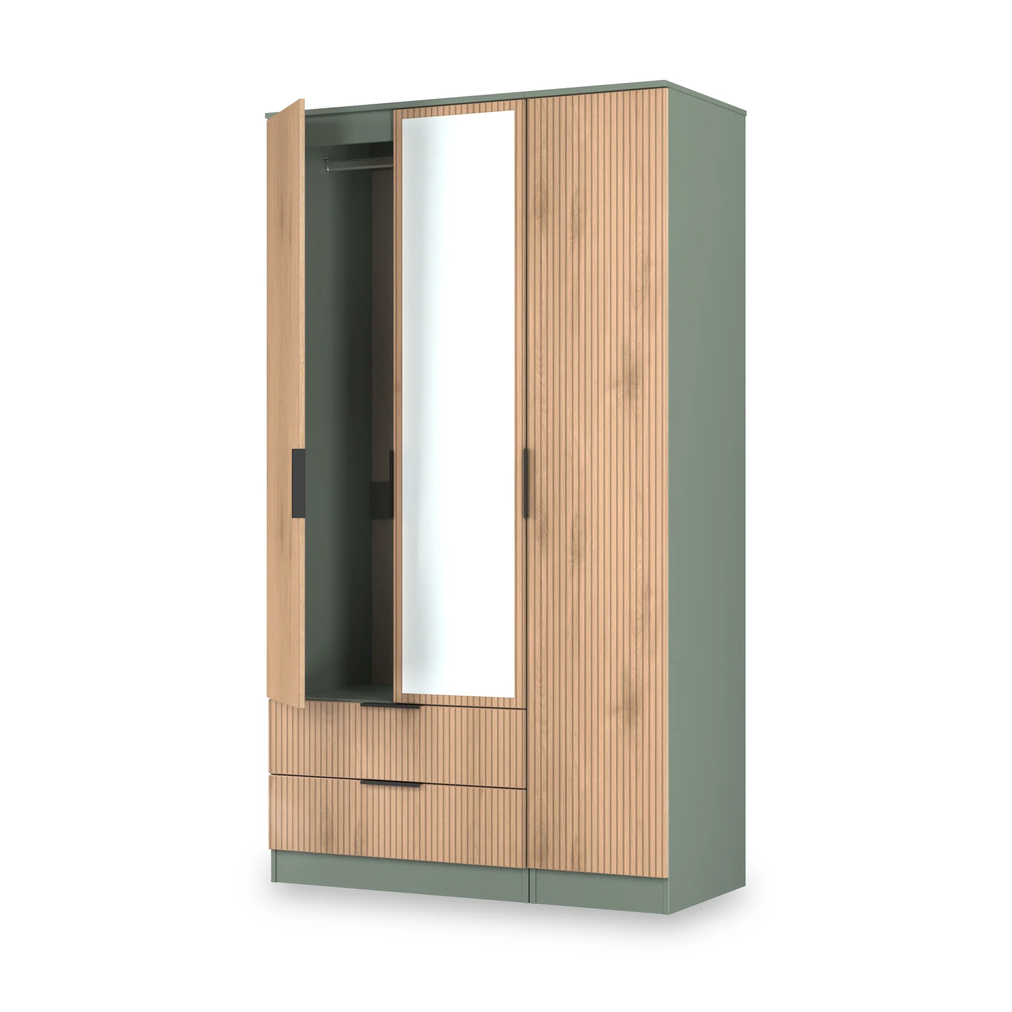 Jago Slatted Effect Tall 3 Door 2 Drawer Mirrored Wardrobe - Image 12