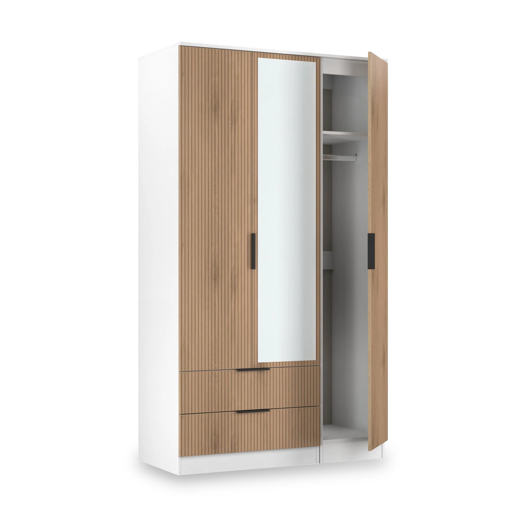 Jago Slatted Effect Tall 3 Door 2 Drawer Mirrored Wardrobe - Image 15