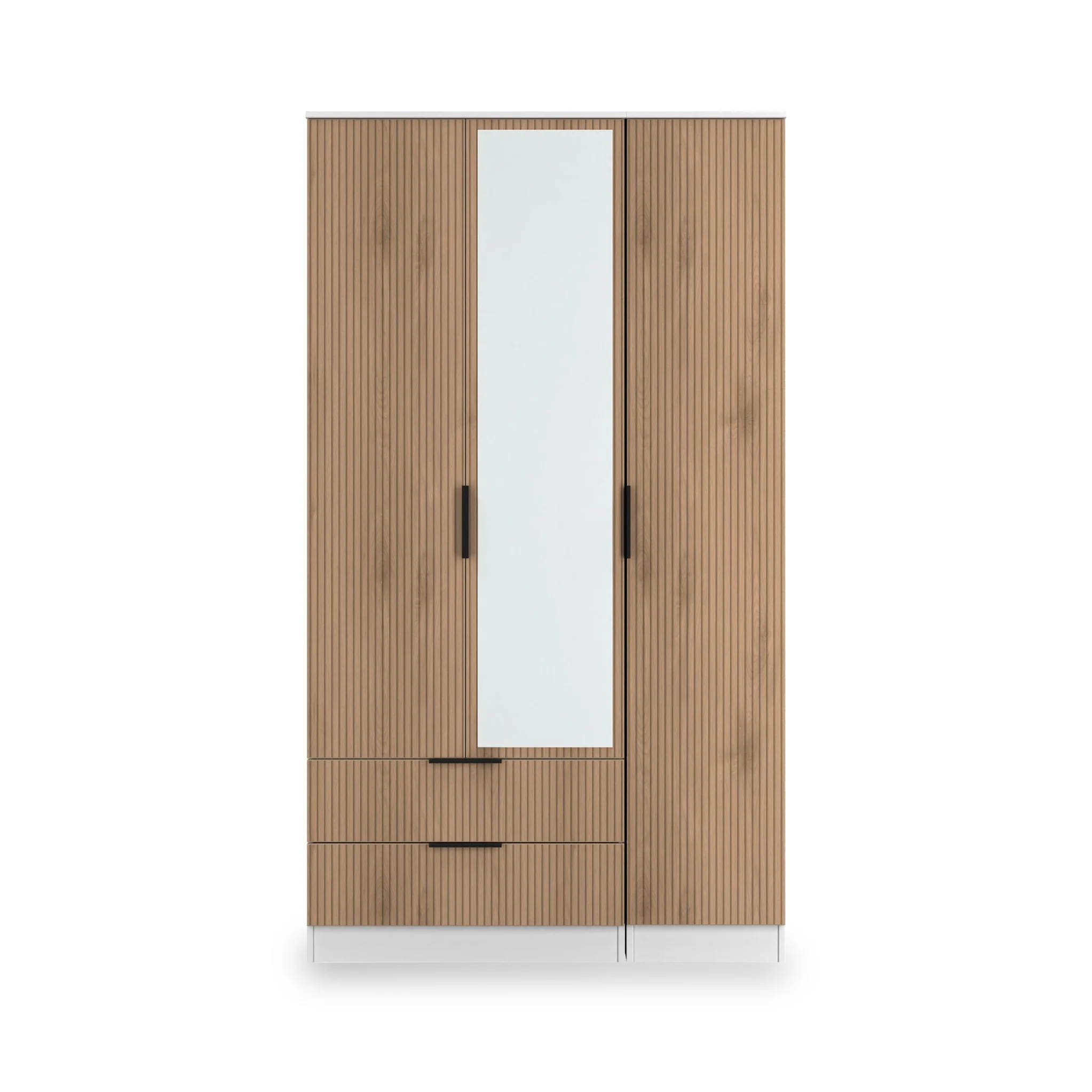 Jago Slatted Effect Tall 3 Door 2 Drawer Mirrored Wardrobe - Image 16