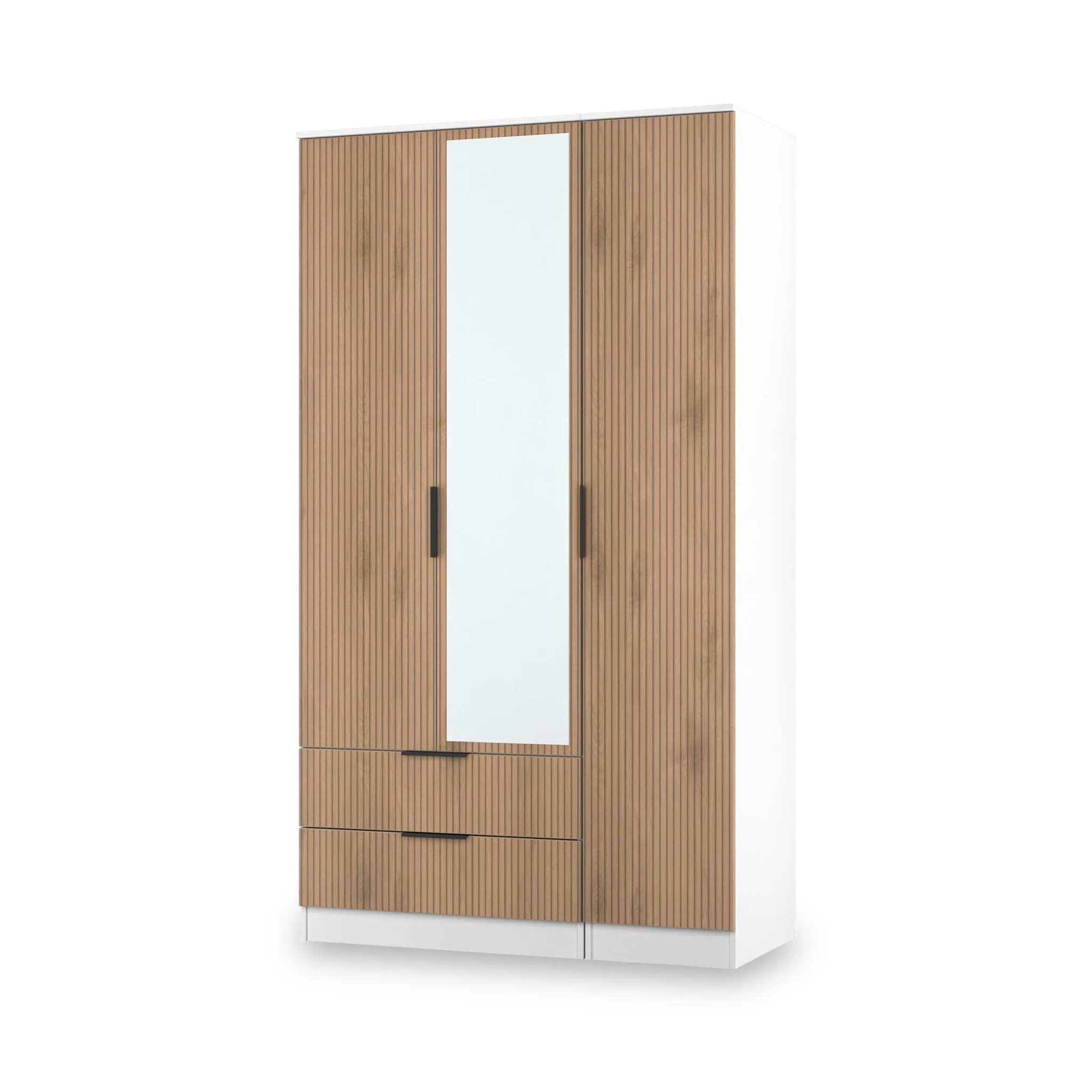 Jago Slatted Effect Tall 3 Door 2 Drawer Mirrored Wardrobe - Image 18