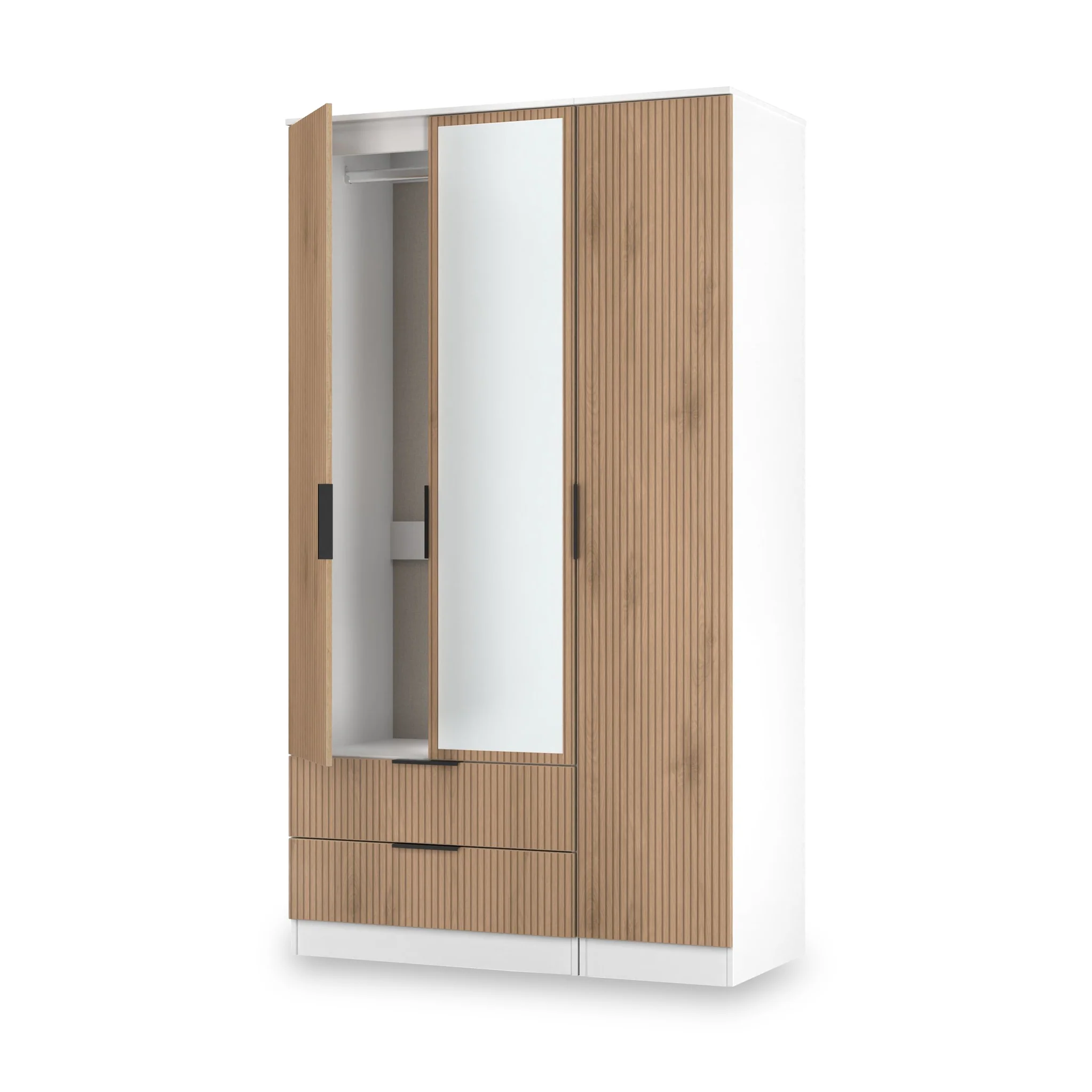 Jago Slatted Effect Tall 3 Door 2 Drawer Mirrored Wardrobe - Image 19