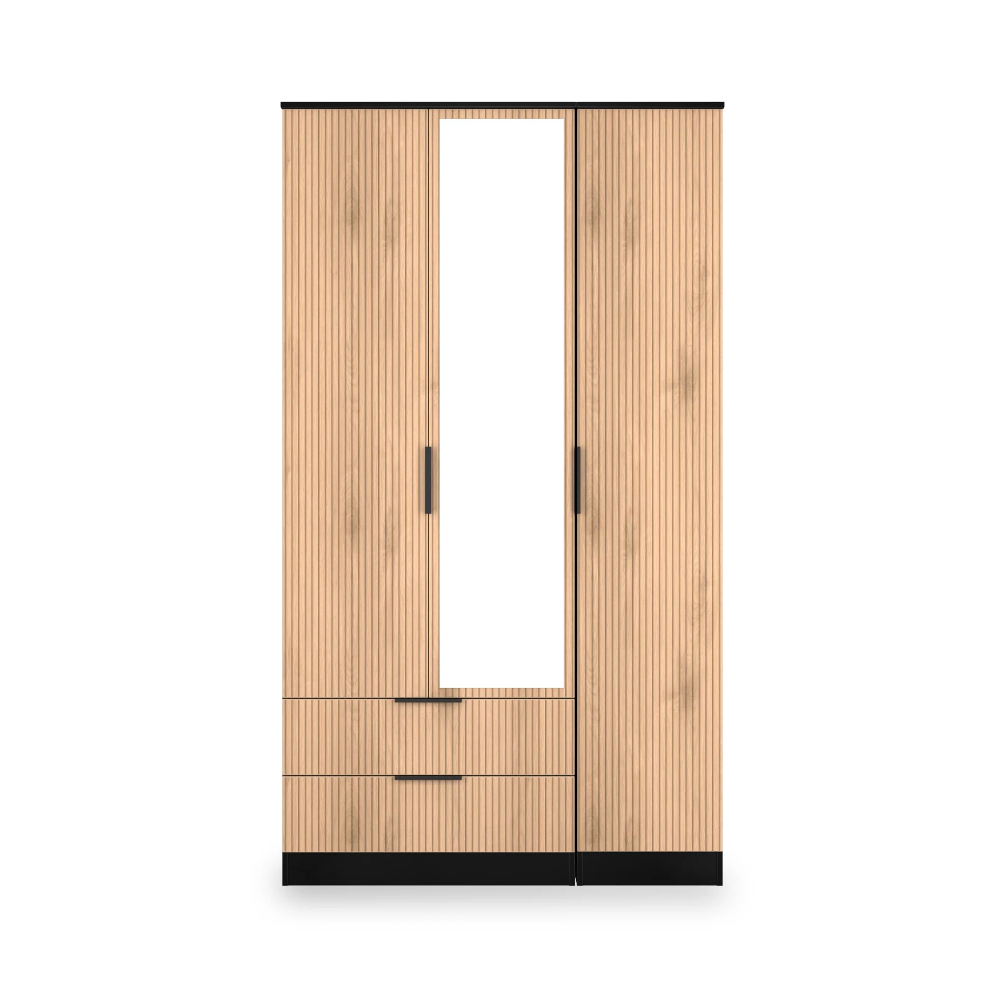 Jago Slatted Effect Tall 3 Door 2 Drawer Mirrored Wardrobe - Image 2