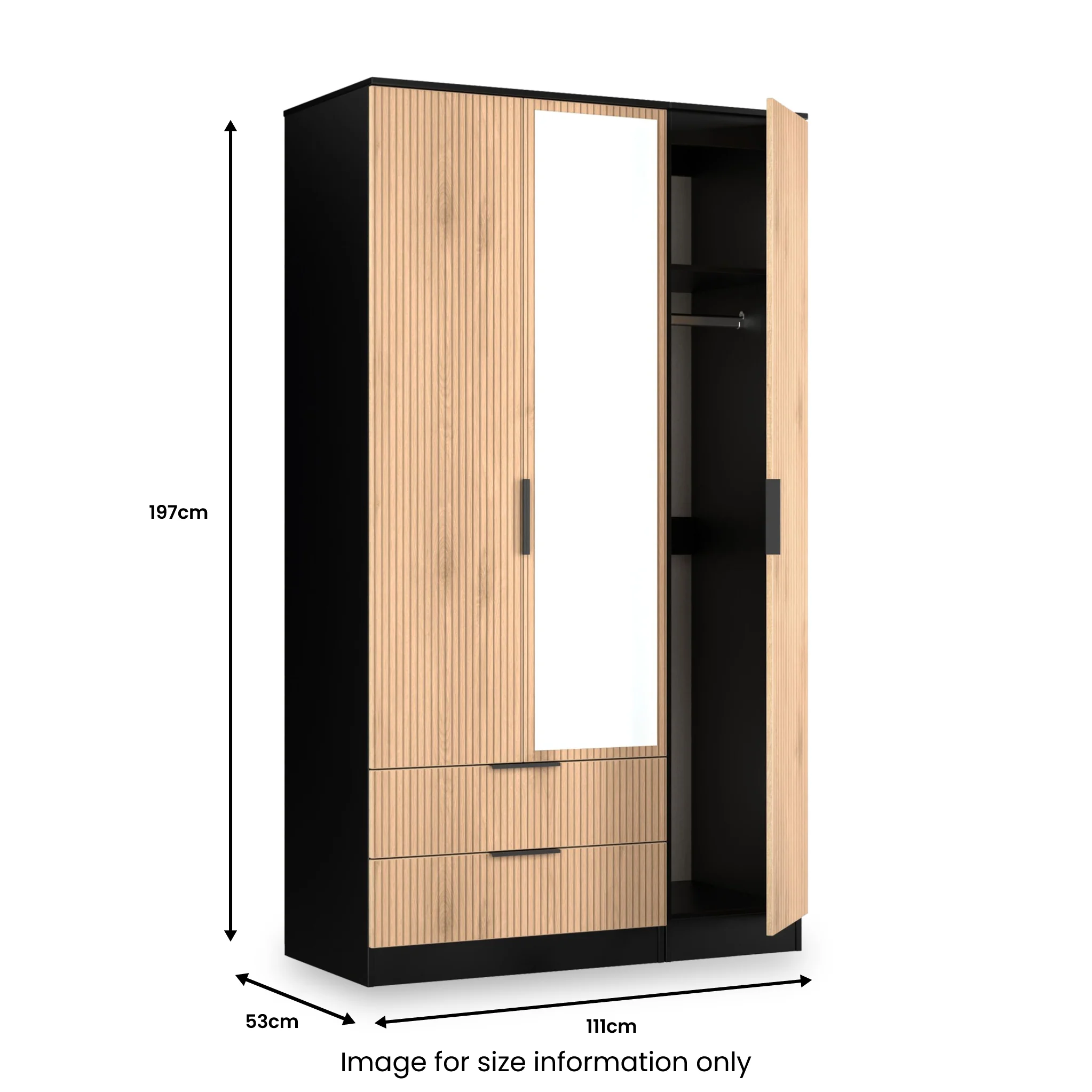 Jago Slatted Effect Tall 3 Door 2 Drawer Mirrored Wardrobe - Image 22