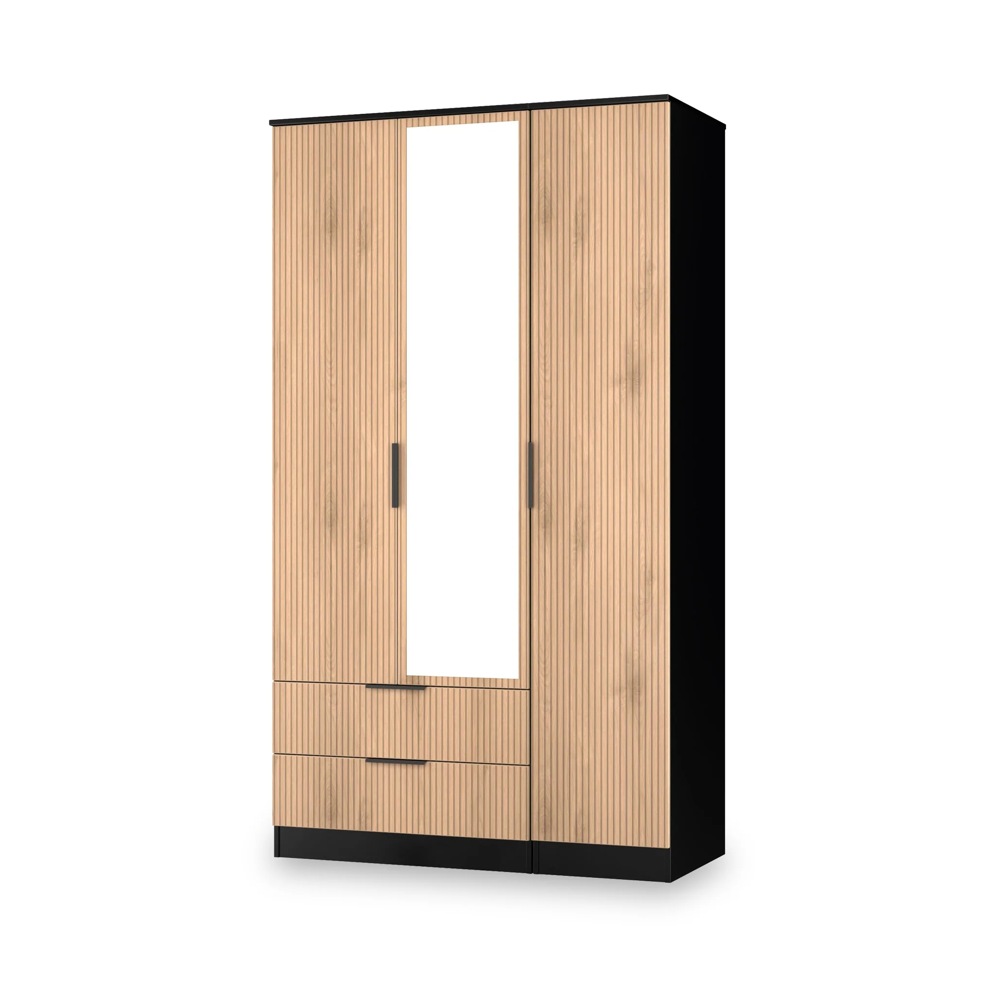 Jago Slatted Effect Tall 3 Door 2 Drawer Mirrored Wardrobe - Image 4