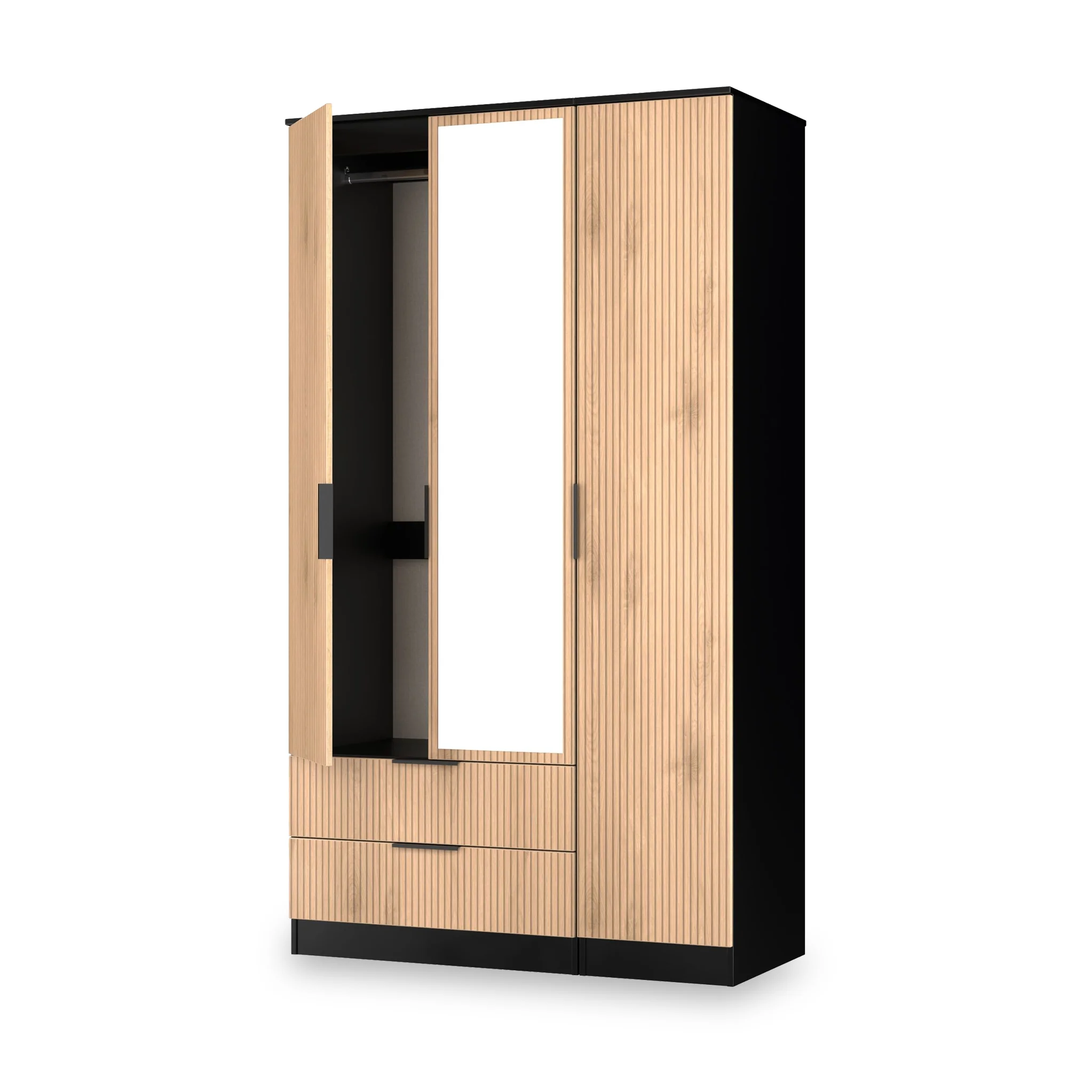Jago Slatted Effect Tall 3 Door 2 Drawer Mirrored Wardrobe - Image 5