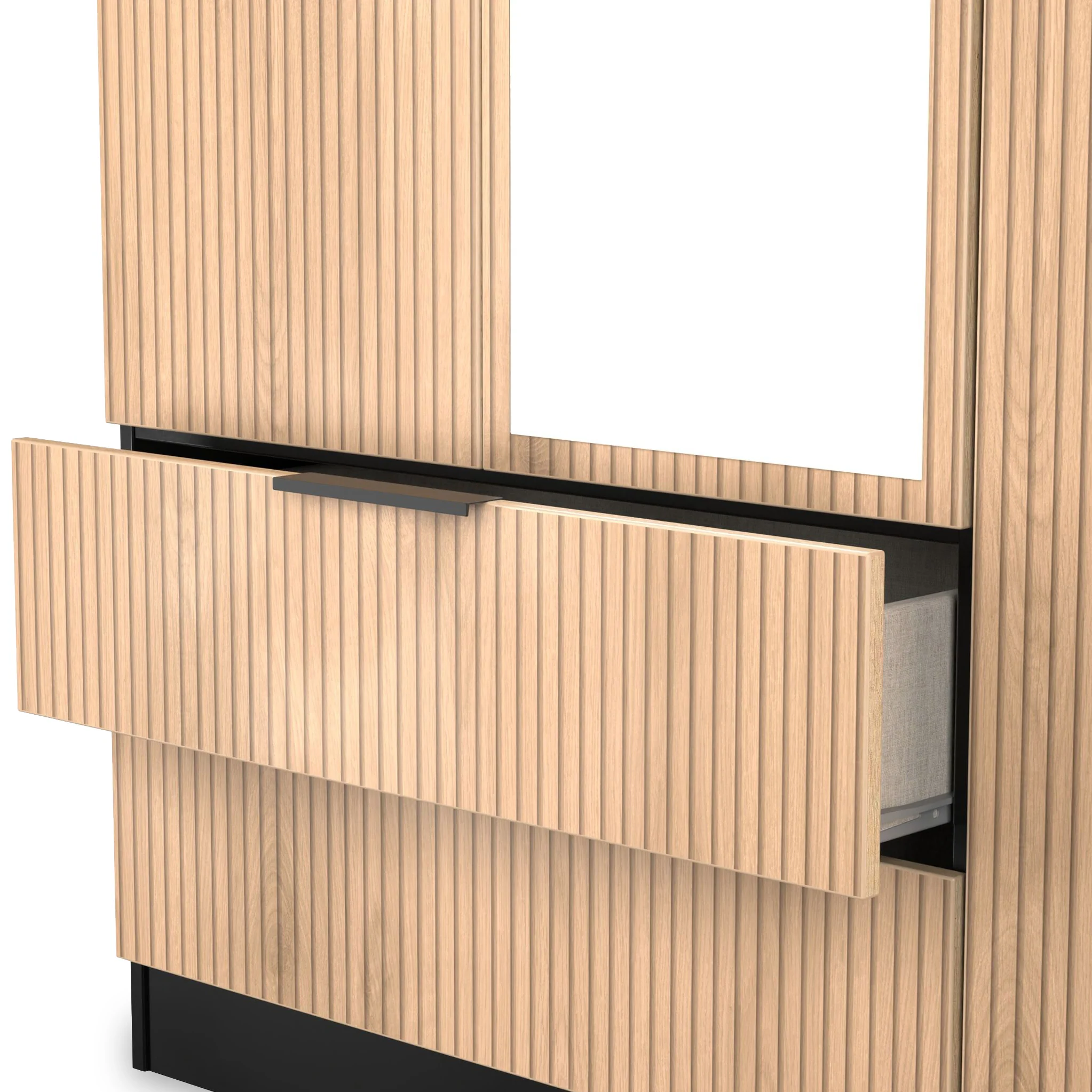 Jago Slatted Effect Tall 3 Door 2 Drawer Mirrored Wardrobe - Image 6