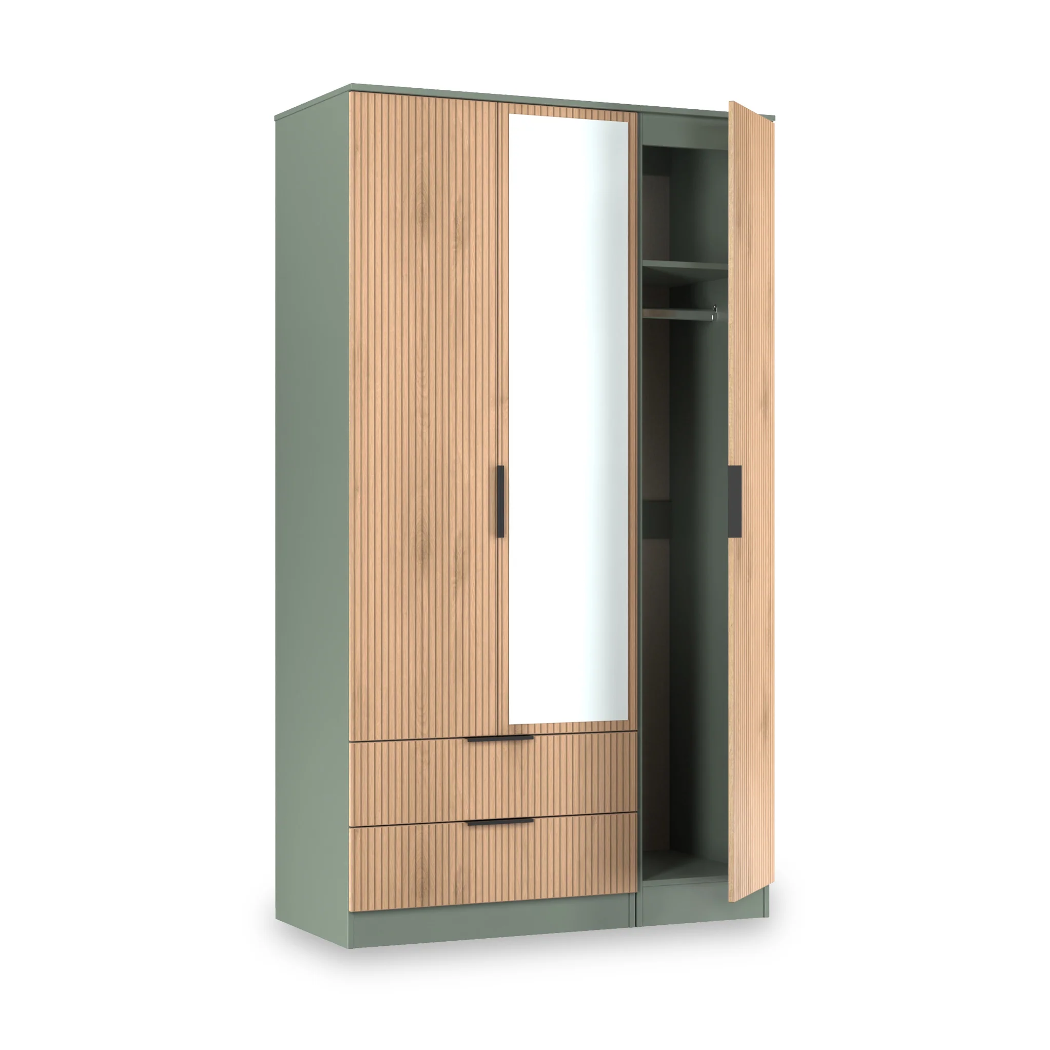 Jago Slatted Effect Tall 3 Door 2 Drawer Mirrored Wardrobe - Image 8