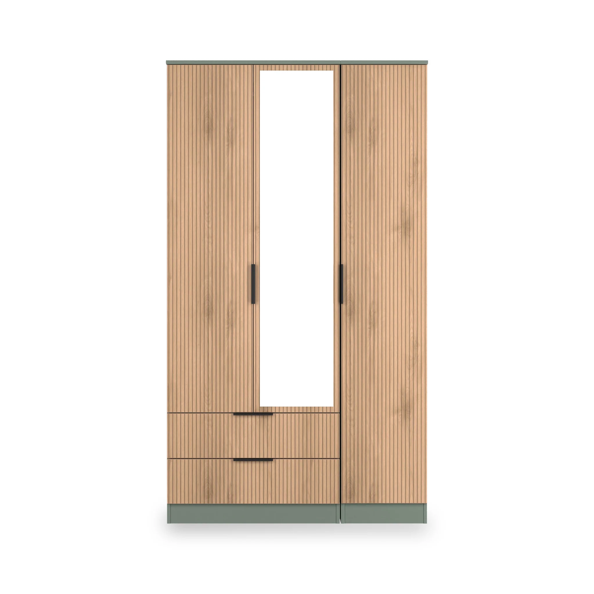 Jago Slatted Effect Tall 3 Door 2 Drawer Mirrored Wardrobe - Image 9