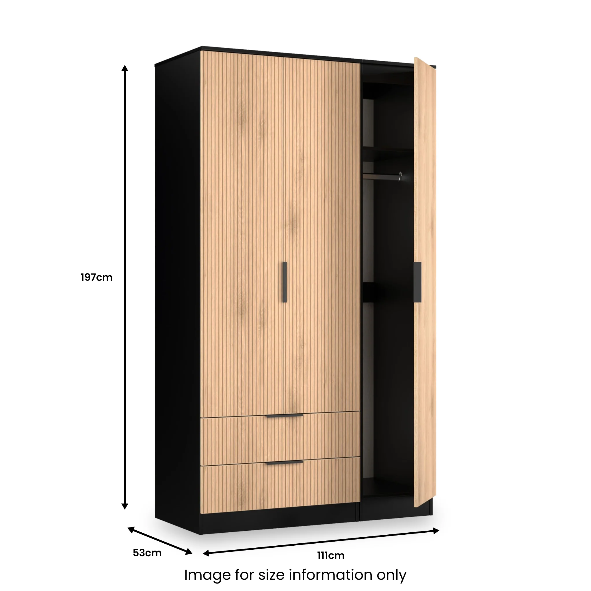 Jago Slatted Effect Tall 3 Door 2 Drawer Wardrobe - Image 21