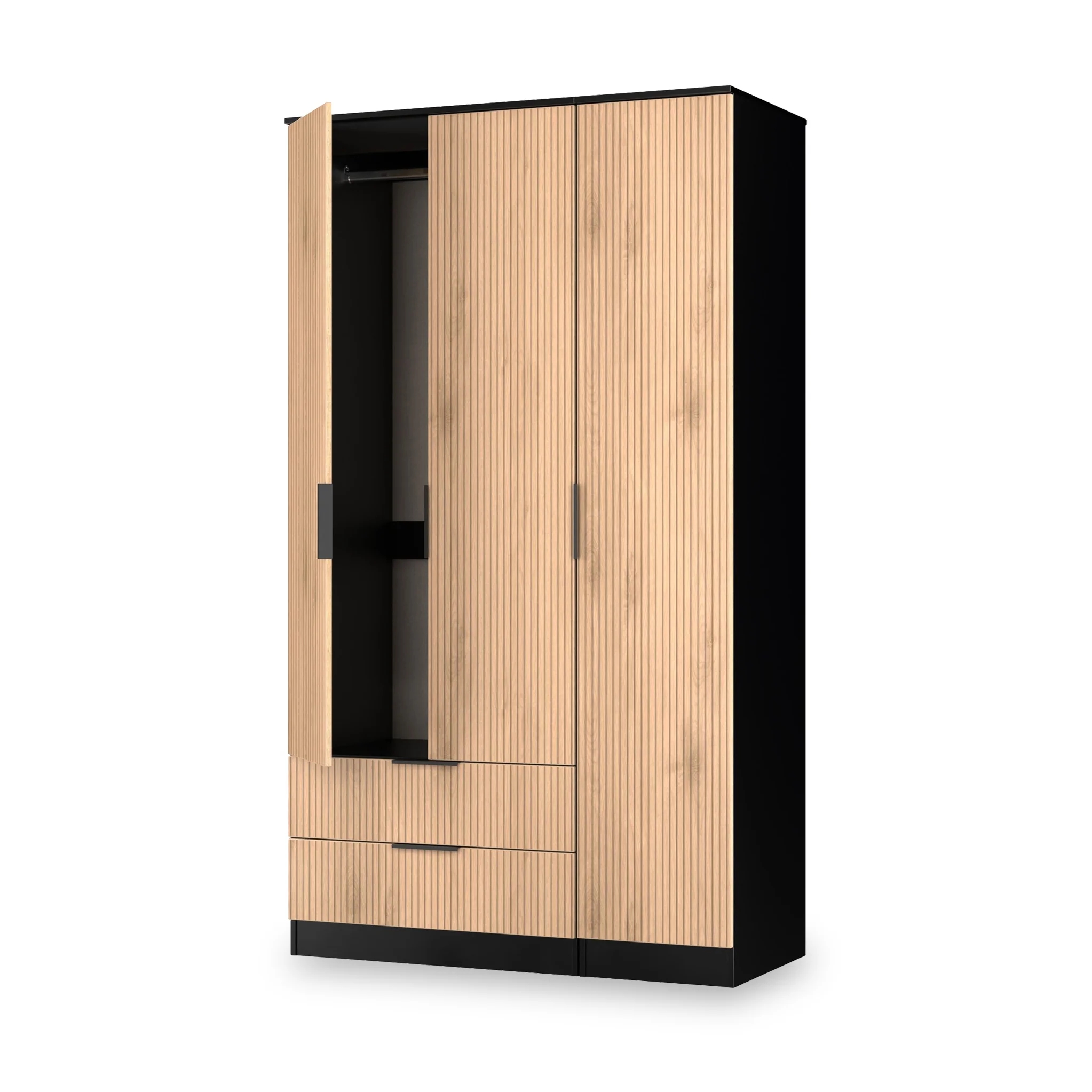 Jago Slatted Effect Tall 3 Door 2 Drawer Wardrobe - Image 5