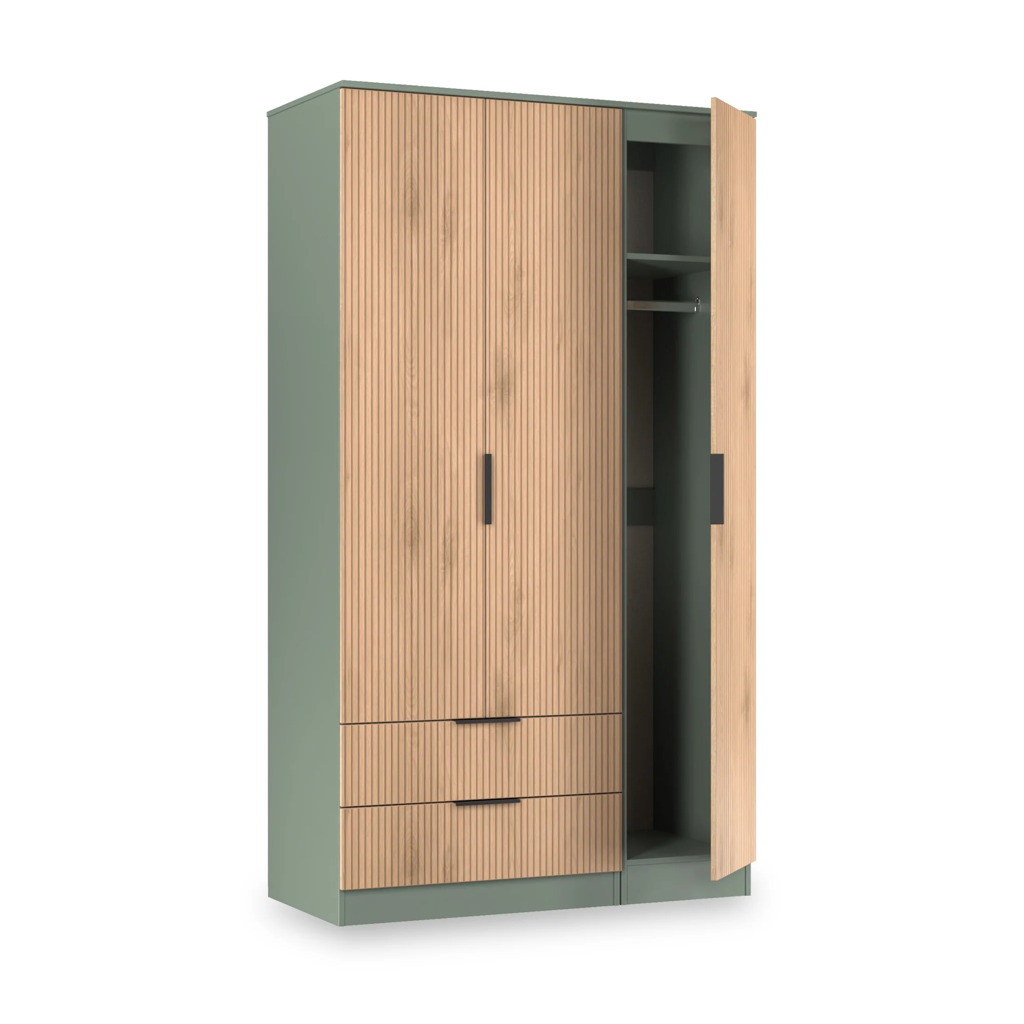 Jago Slatted Effect Tall 3 Door 2 Drawer Wardrobe - Image 7