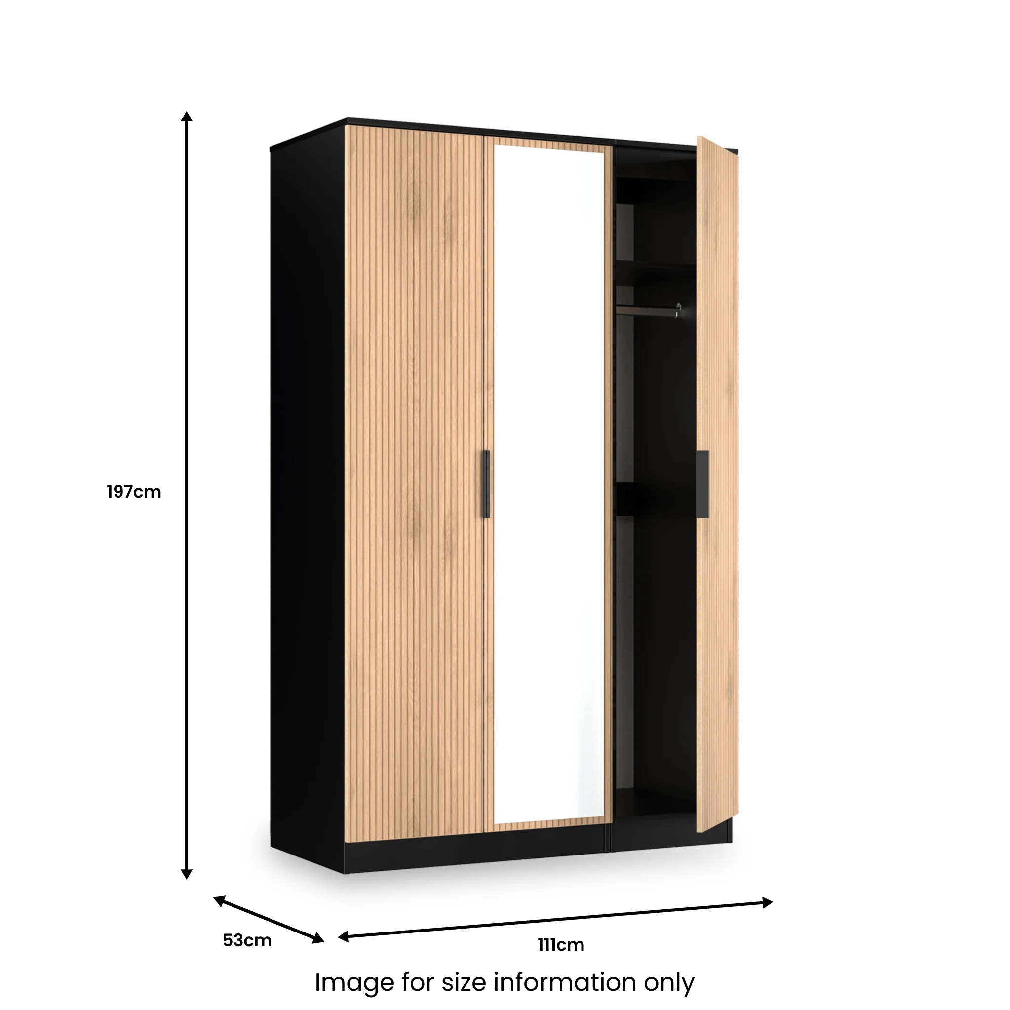 Jago Slatted Effect Tall 3 Door Mirrored Wardrobe - Image 19