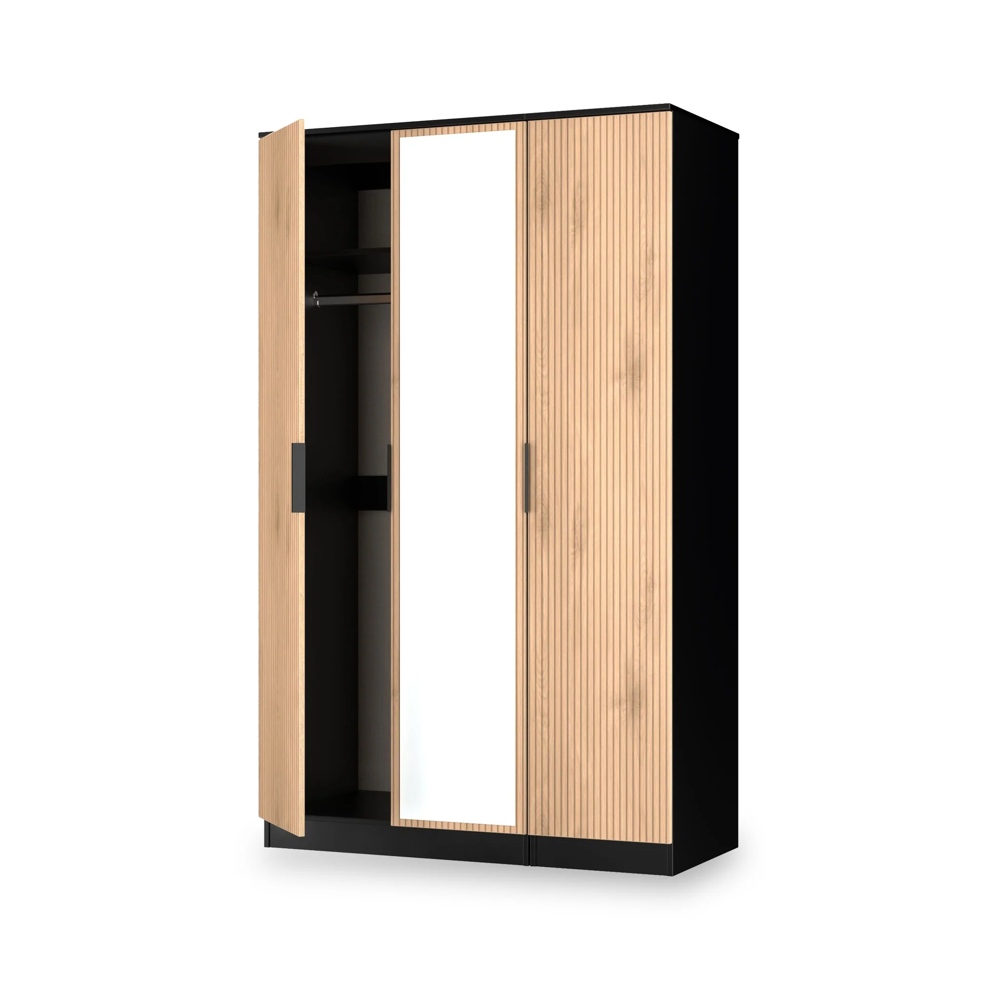 Jago Slatted Effect Tall 3 Door Mirrored Wardrobe - Image 5
