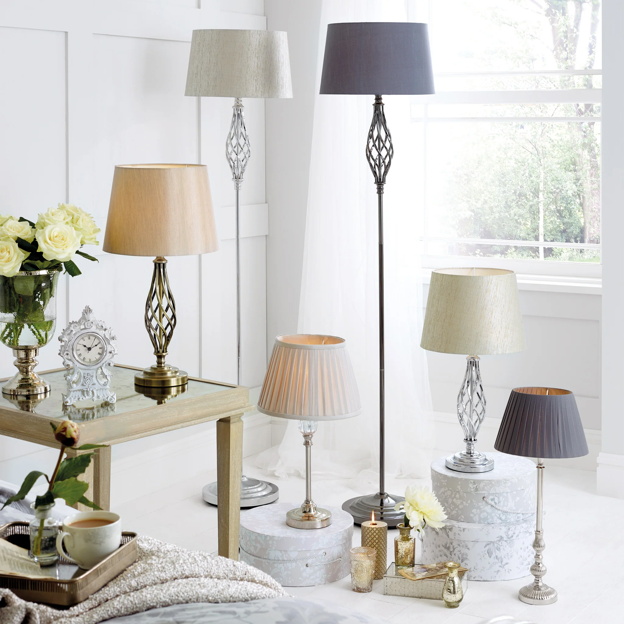 Jenna Antique Brass Metal Twist Detail Floor Lamp - Image 2