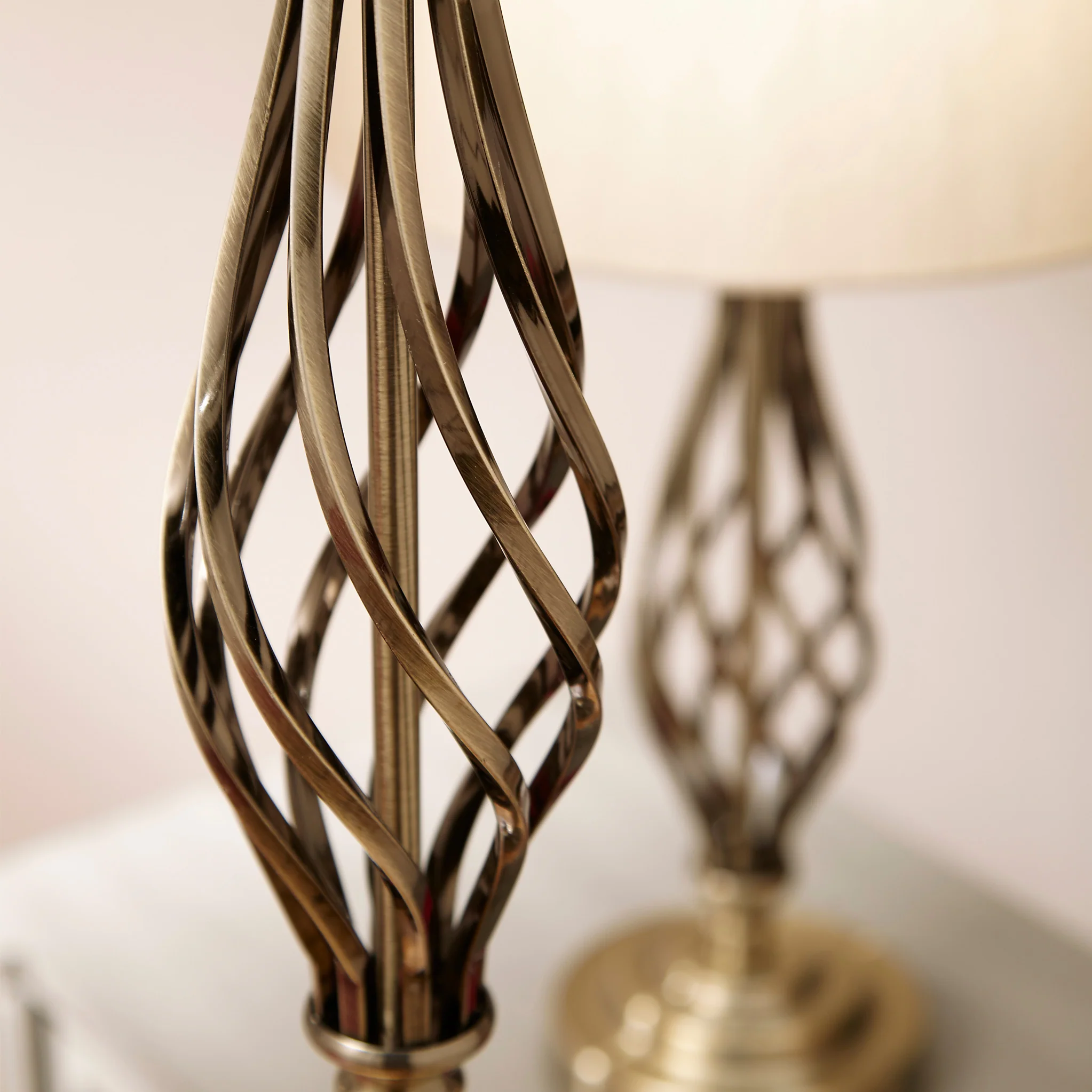 Jenna Antique Brass Metal Twist Detail Floor Lamp - Image 3