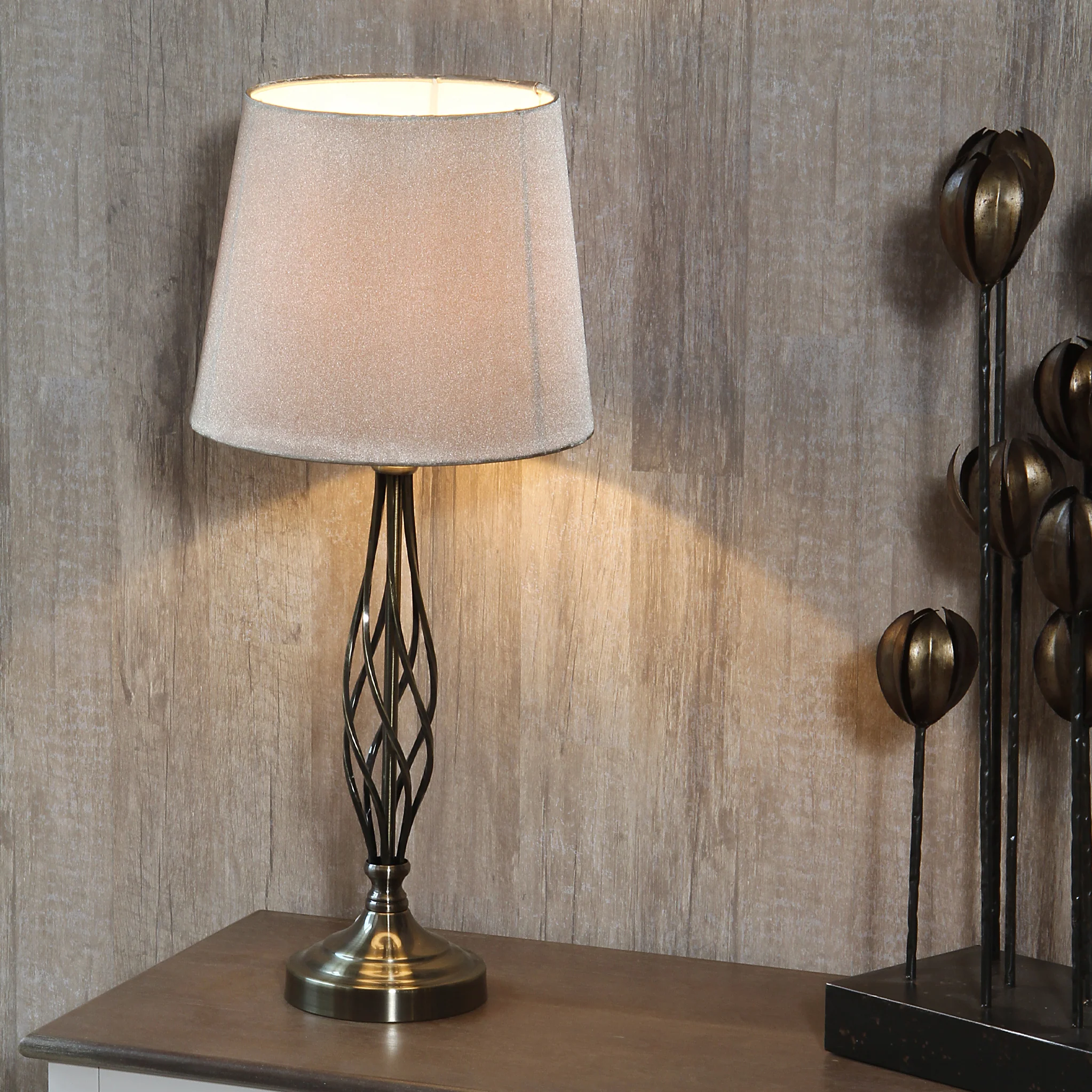 Jenna Antique Brass Metal Twist Detail Table Lamp - Image 2