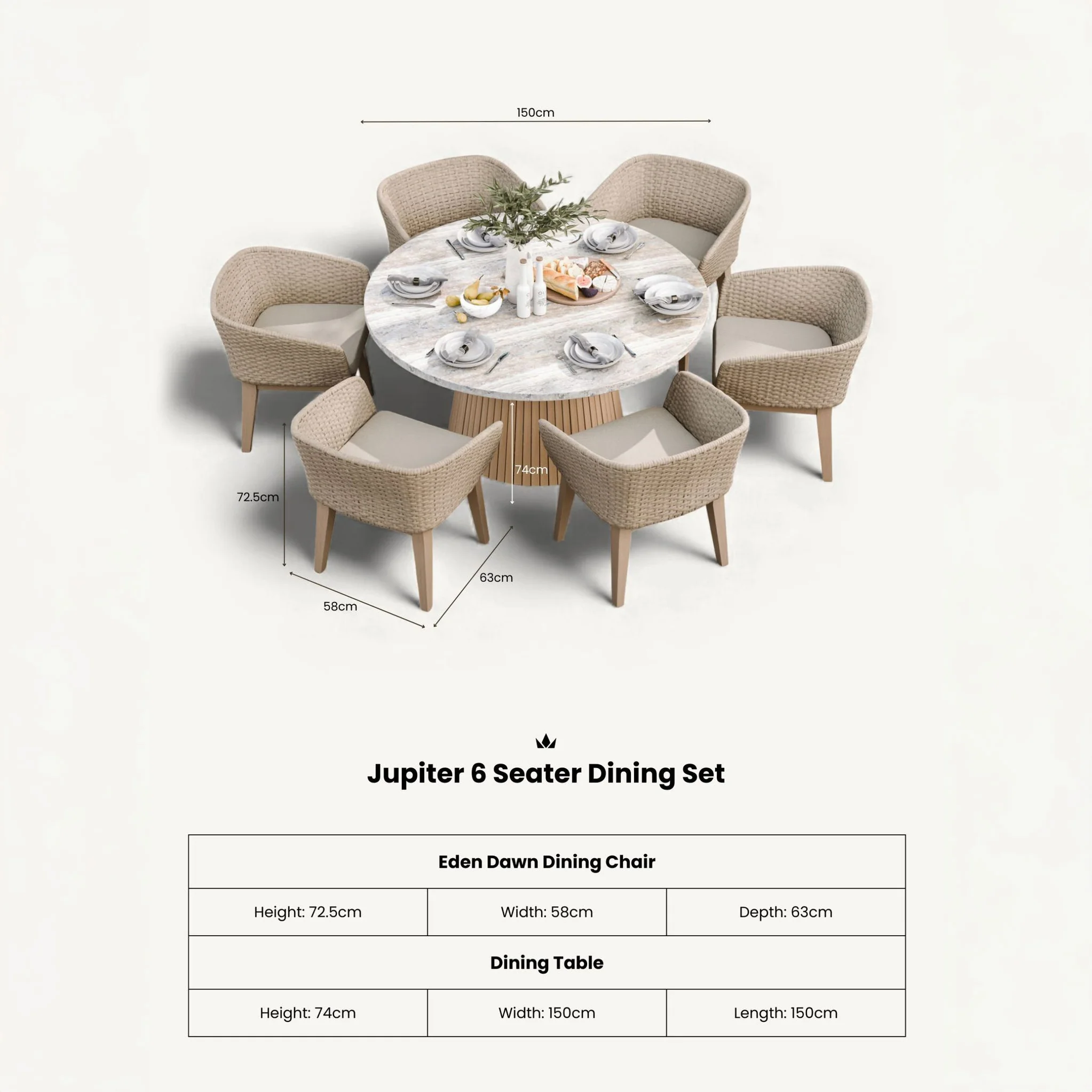 Jupiter 6 Seater Round Conical Dining Set with Eden Dawn Dining Chairs - Image 9