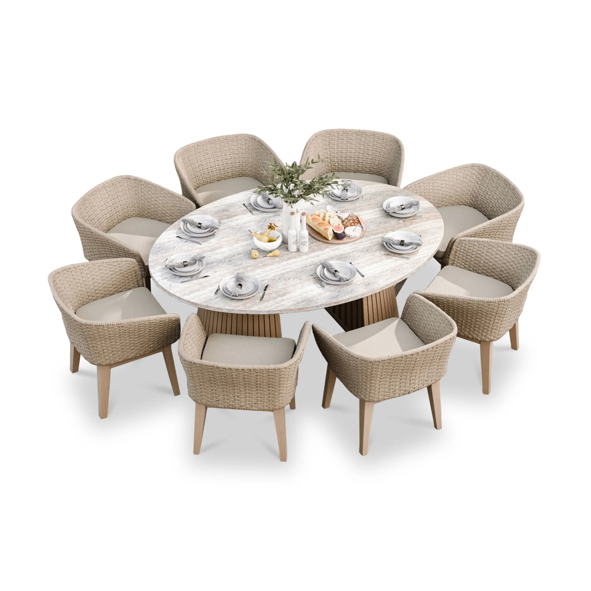Jupiter 8 Seater Ellipse D Conical Dining Set with Eden Dawn Dining Chairs - Image 5