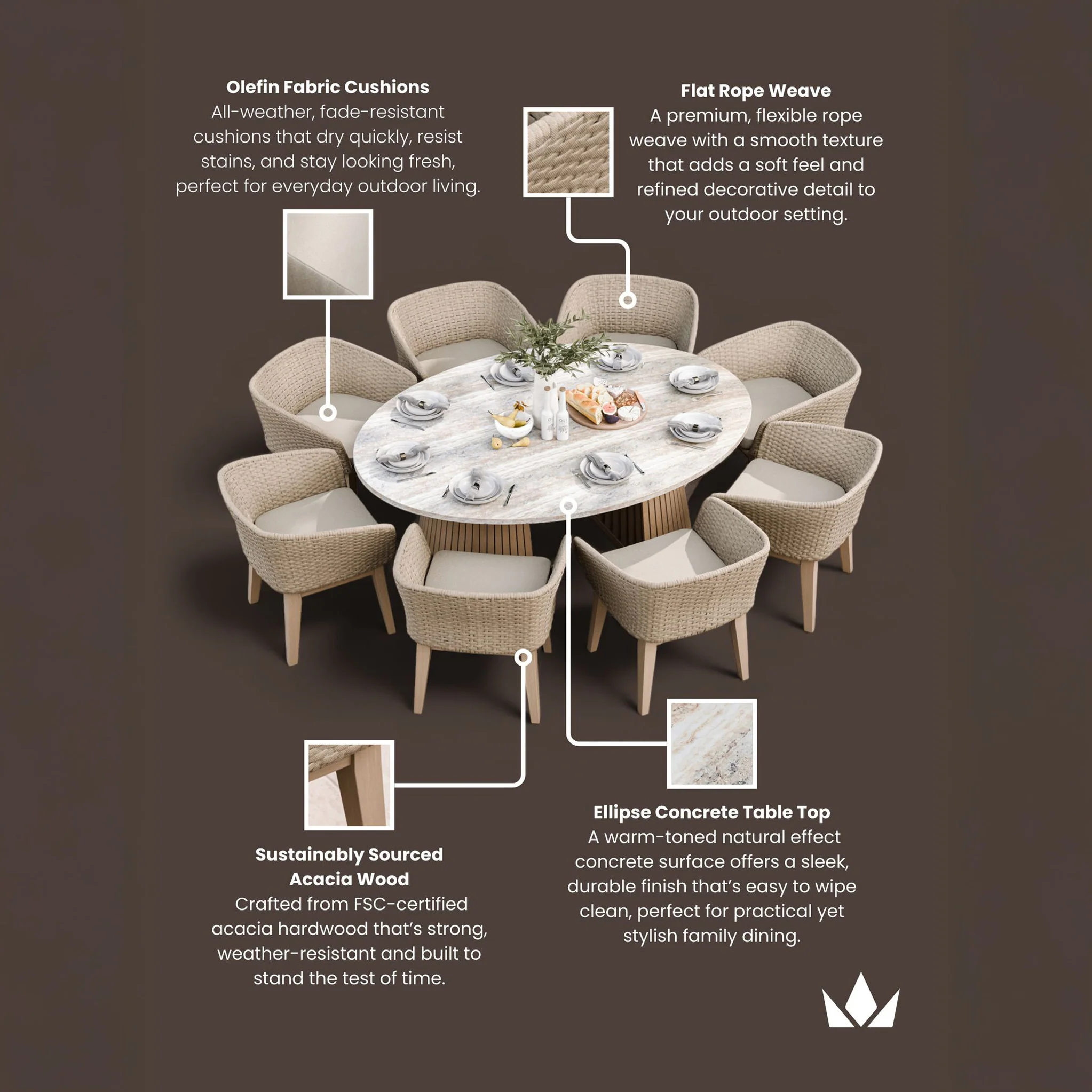 Jupiter 8 Seater Ellipse D Conical Dining Set with Eden Dawn Dining Chairs - Image 9