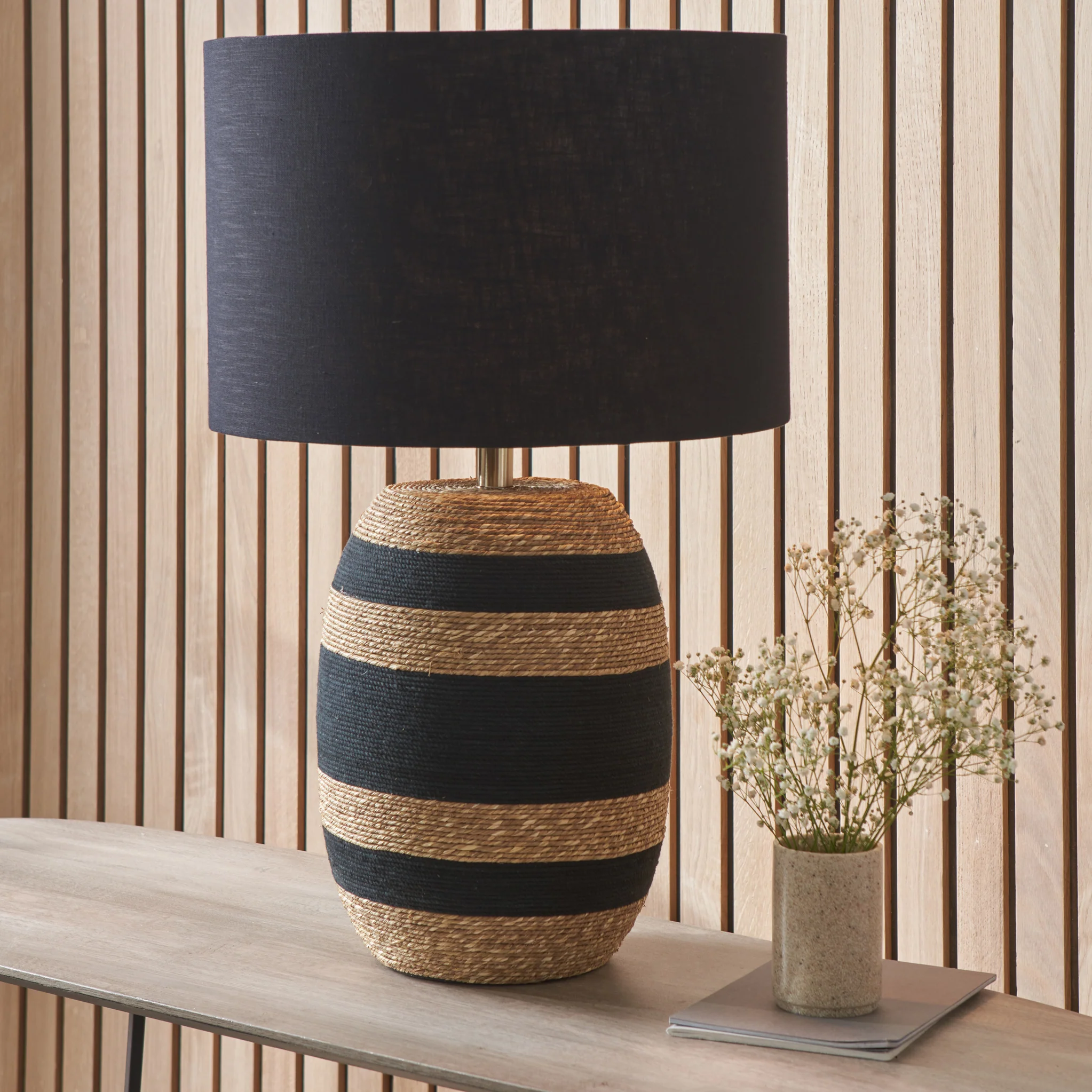 Kalutara Black and Natural Sea Grass Tall Table Lamp - Image 2