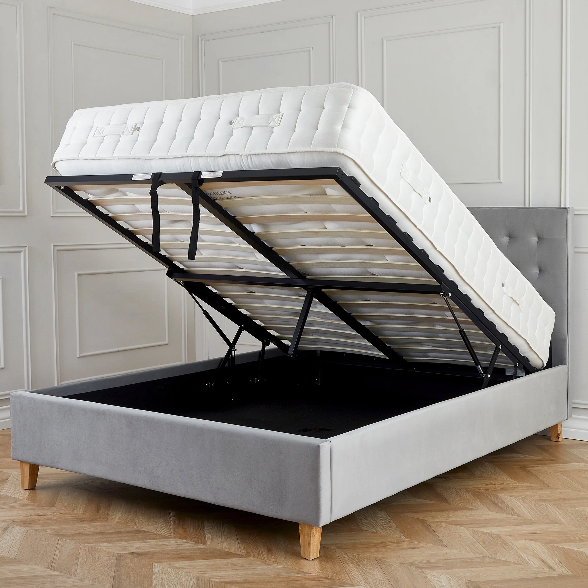 Kia Velvet Ottoman Storage Bed Frame - Image 2