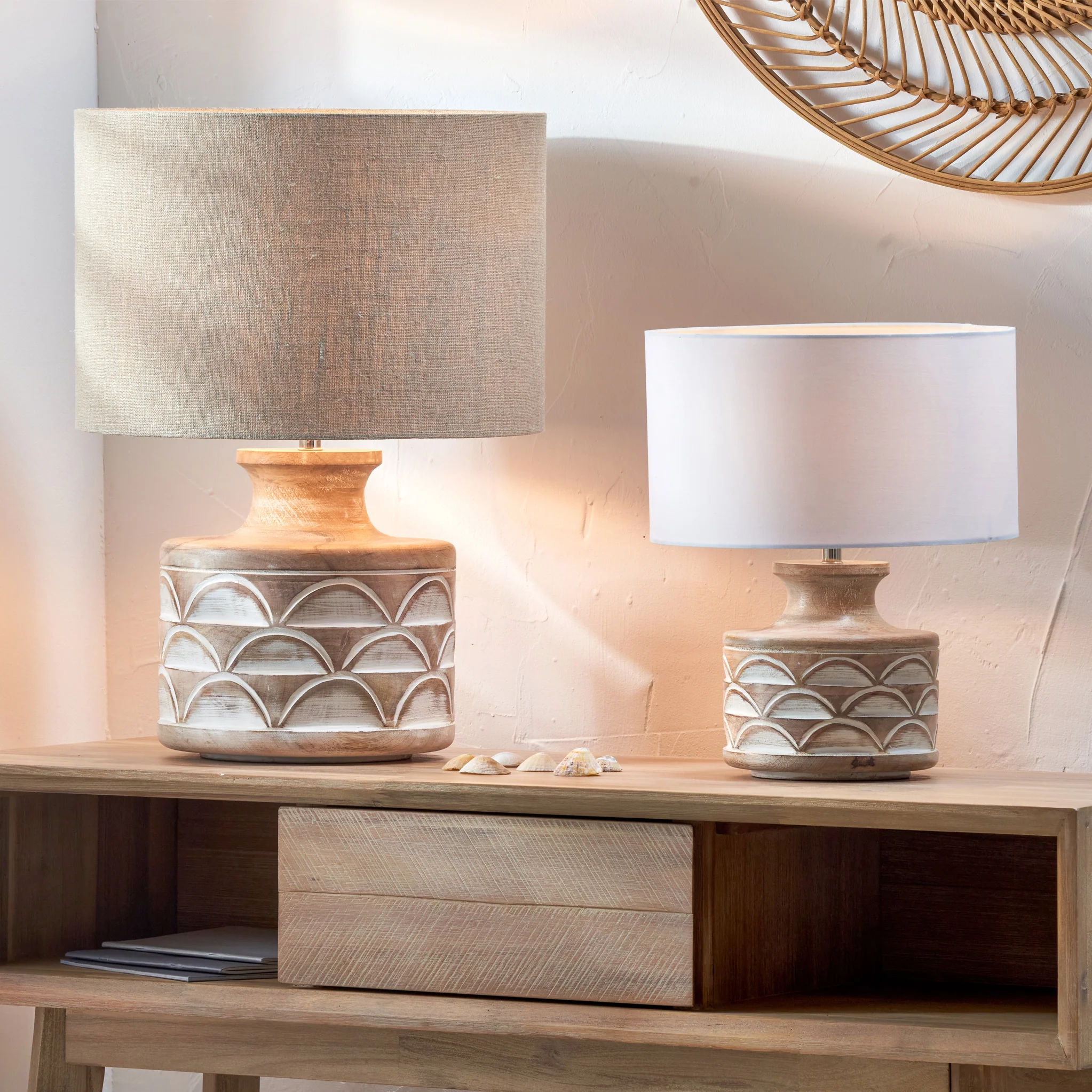 Kingsbury White Wash Carved Wood Table Lamp - Image 10
